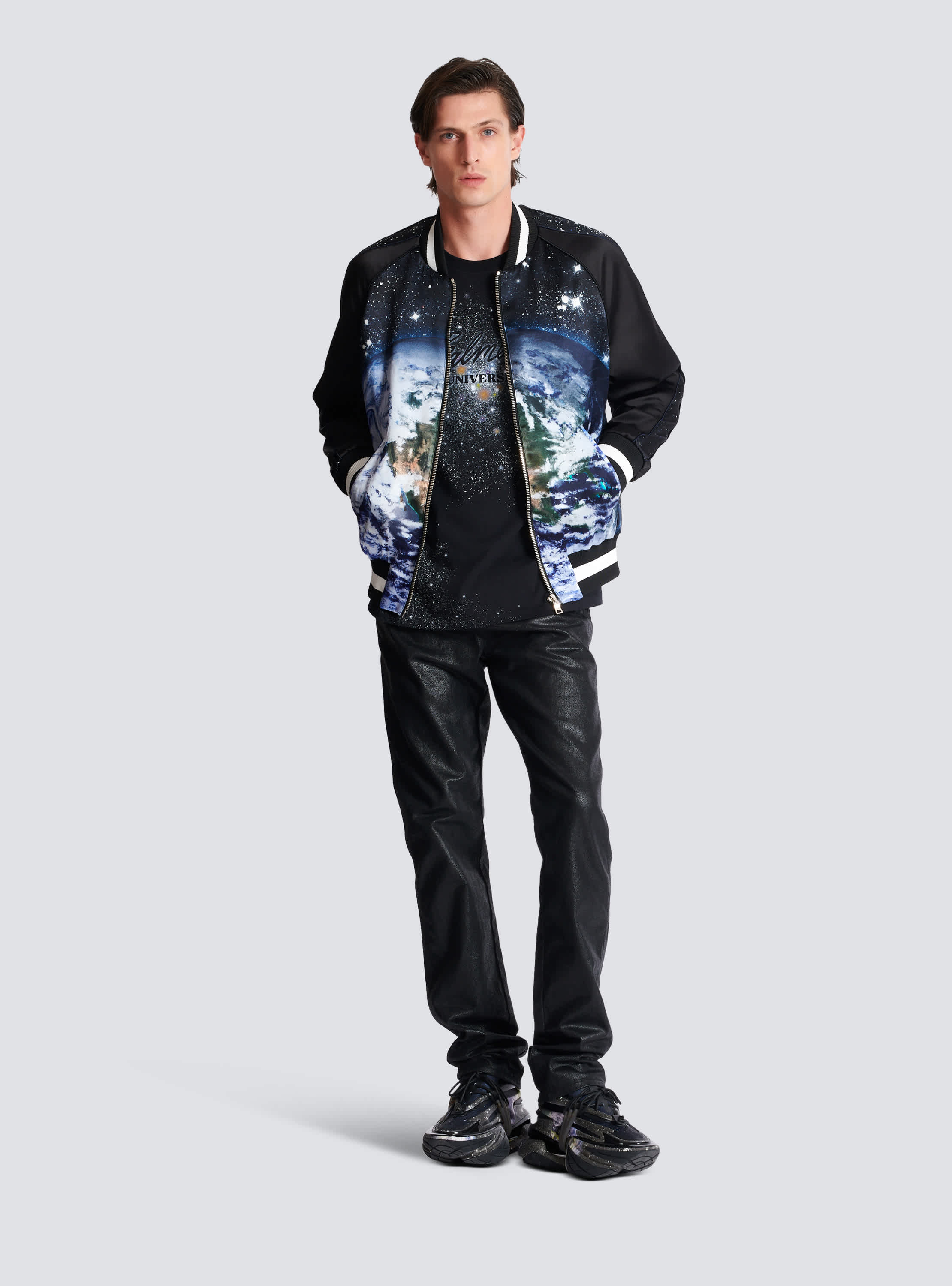 Printed Balmain Universe logo and stars T-shirt