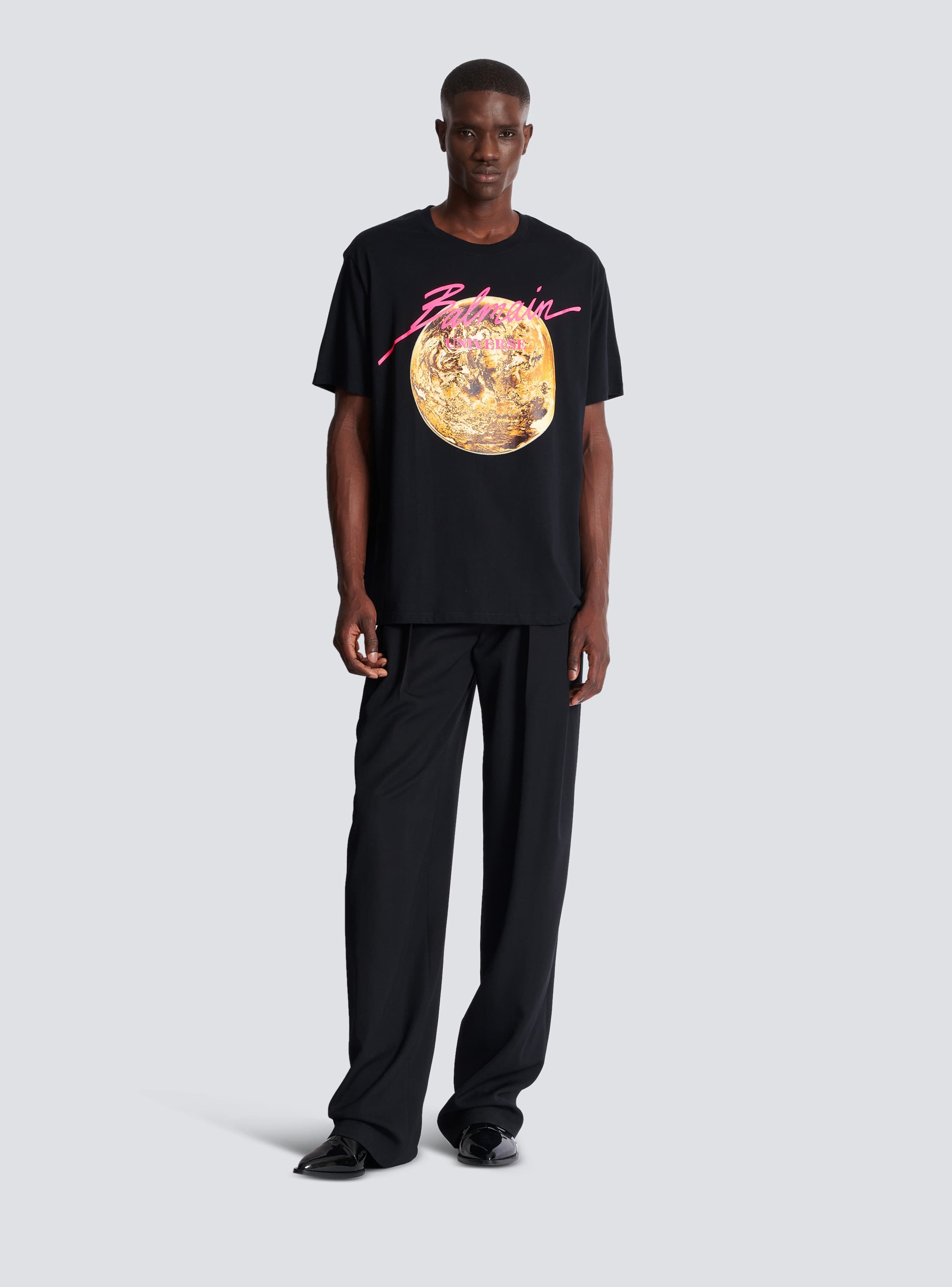 Printed Balmain Universe logo and planet T-shirt