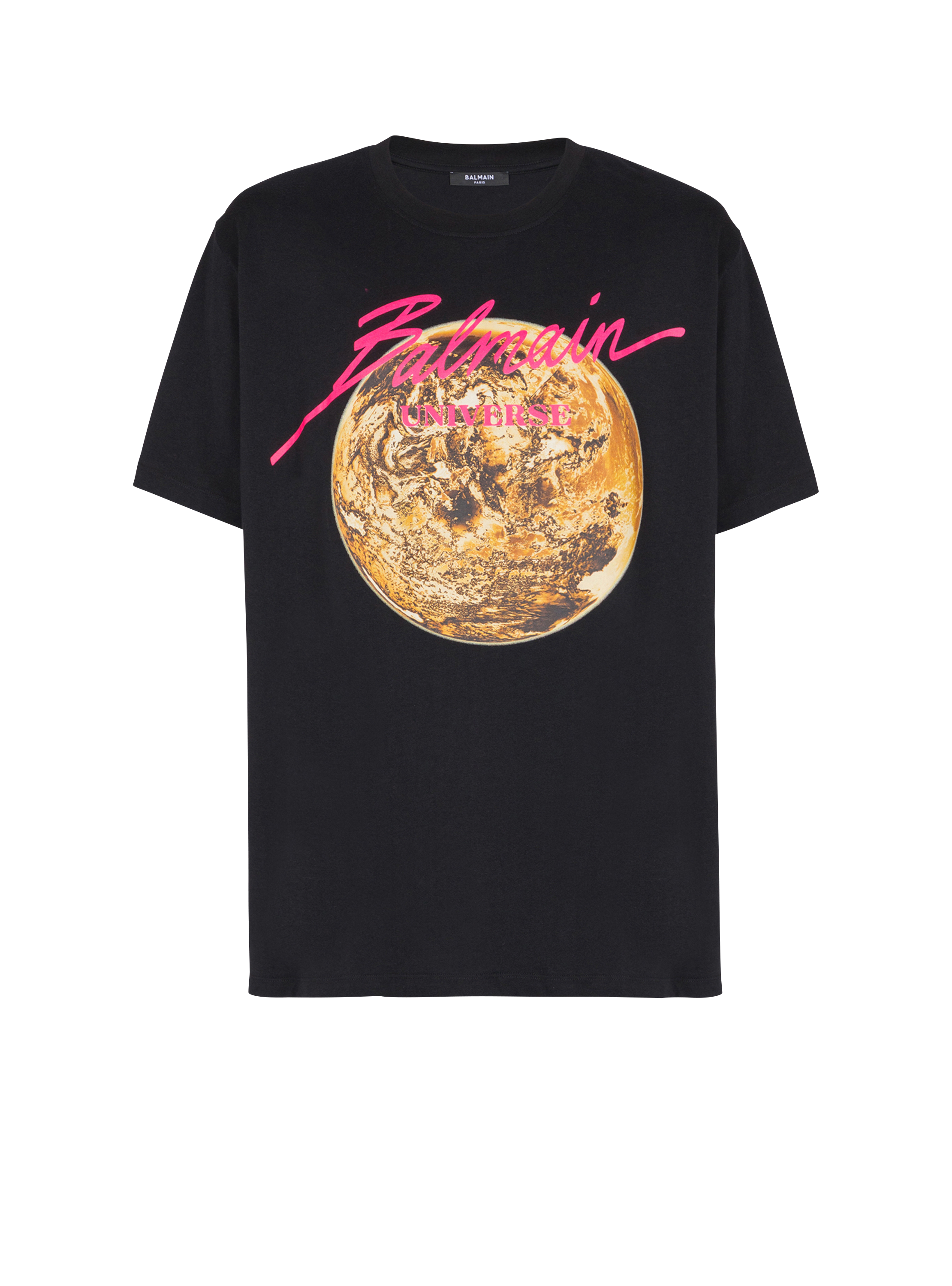 Printed Balmain Universe logo and planet T-shirt