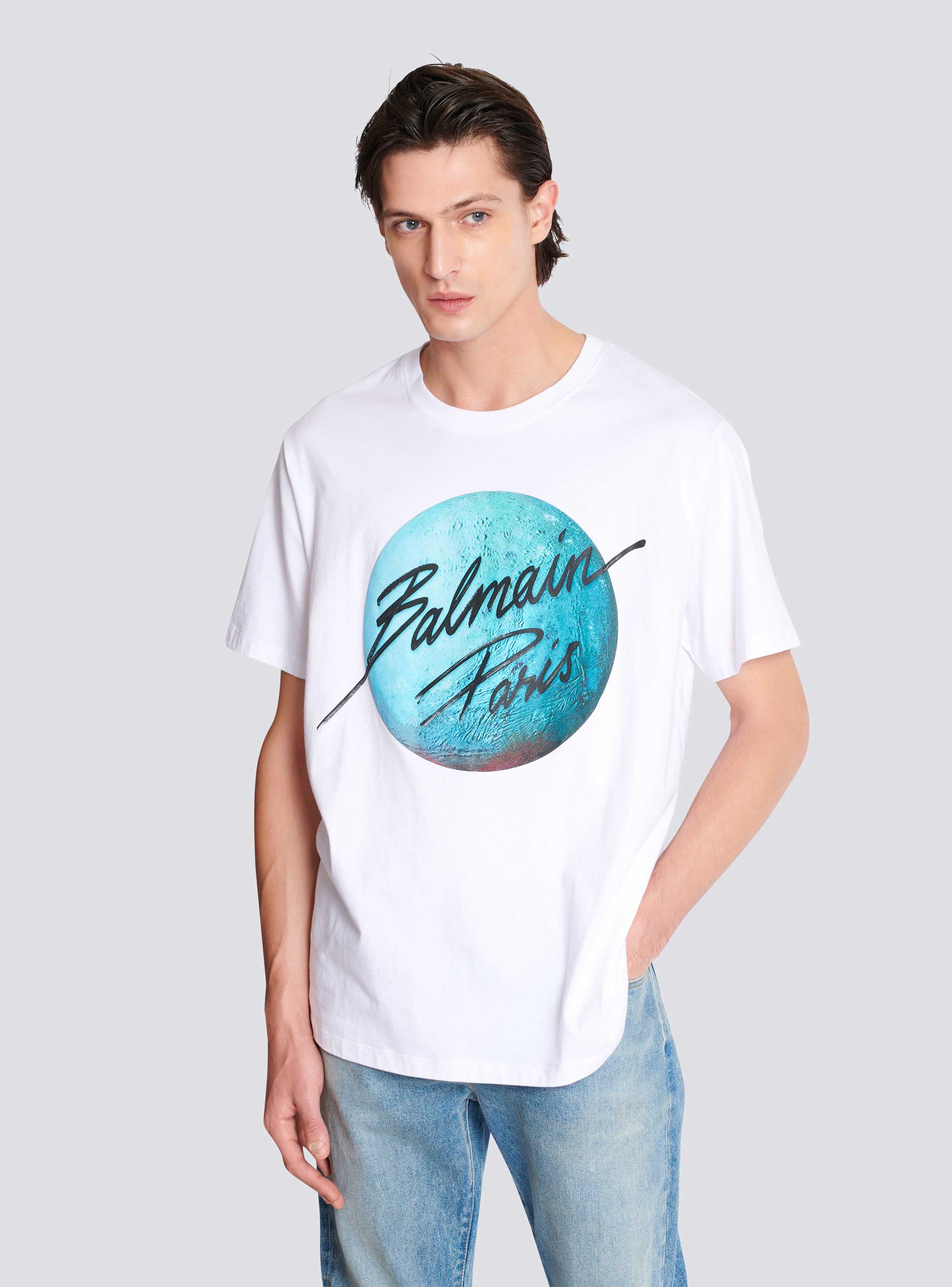Printed Balmain Paris logo and planet T-shirt - Men | BALMAIN