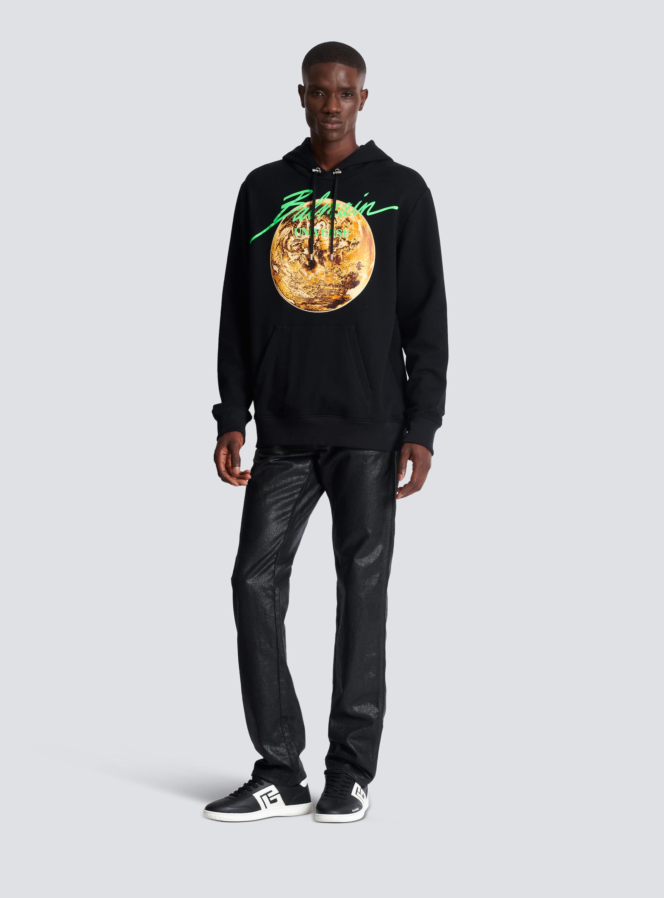 Printed Balmain Universe logo and planet hoodie