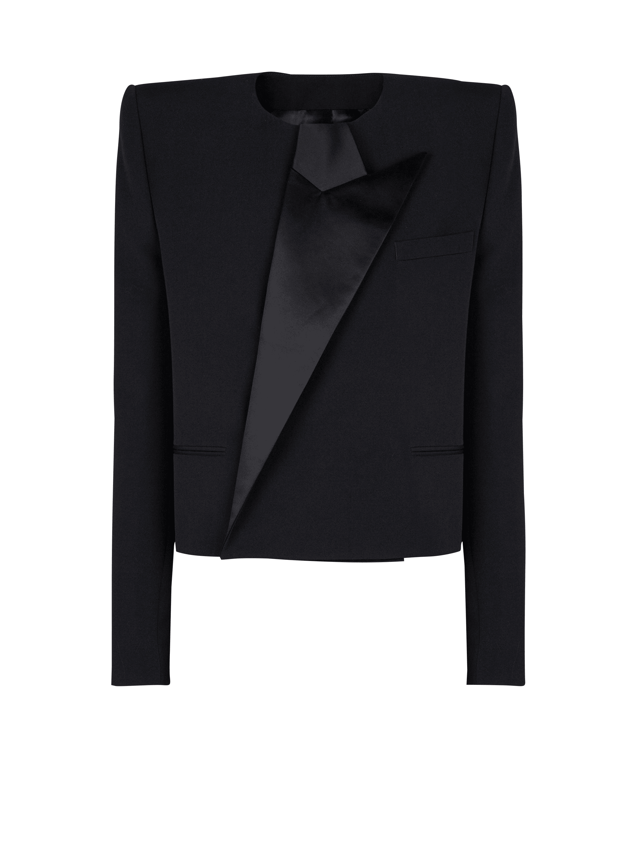 Cropped grain de poudre jacket with asymmetrical collar