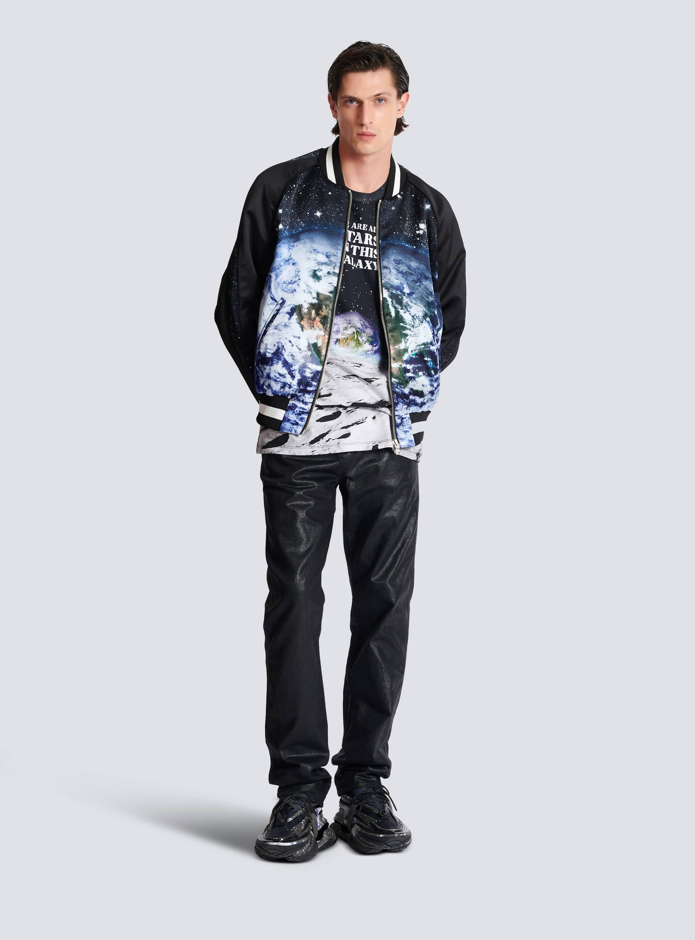 Printed Earth and Stars bomber jacket