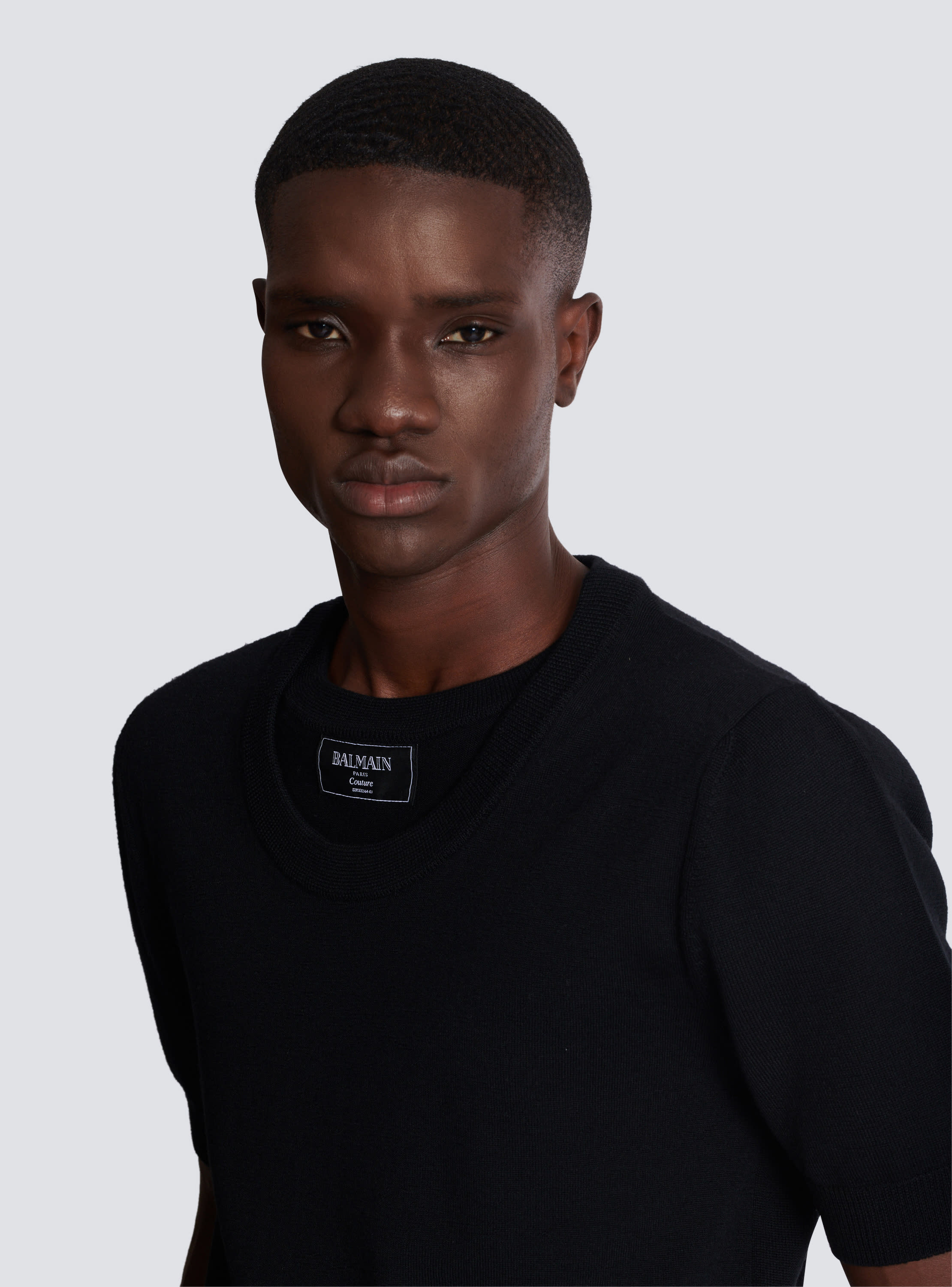 Knit T-shirt with two collars black - Men | BALMAIN