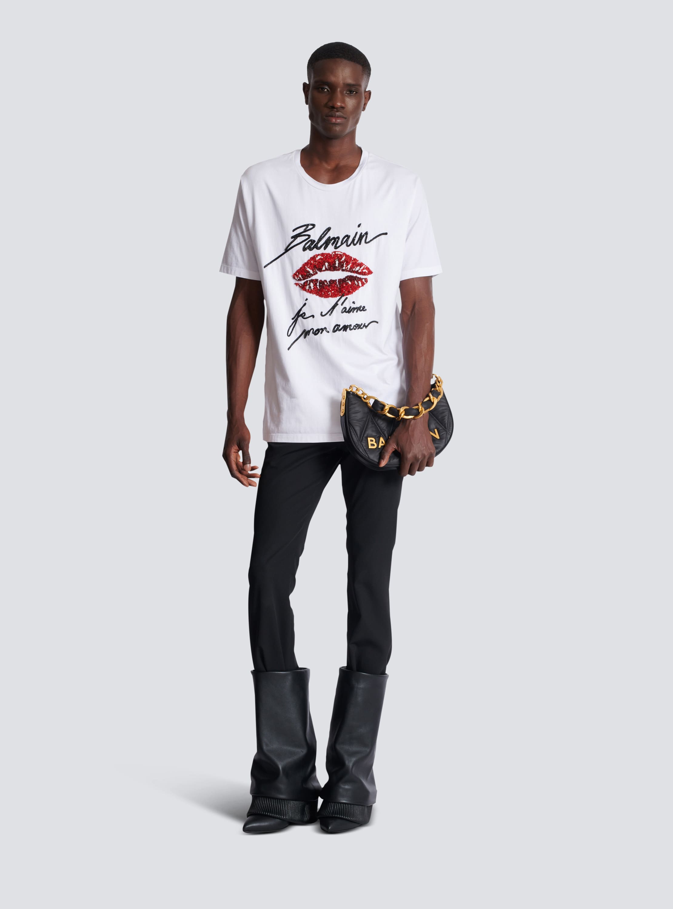 Embroidered T-shirt with Balmain "Love Letter" and Lips