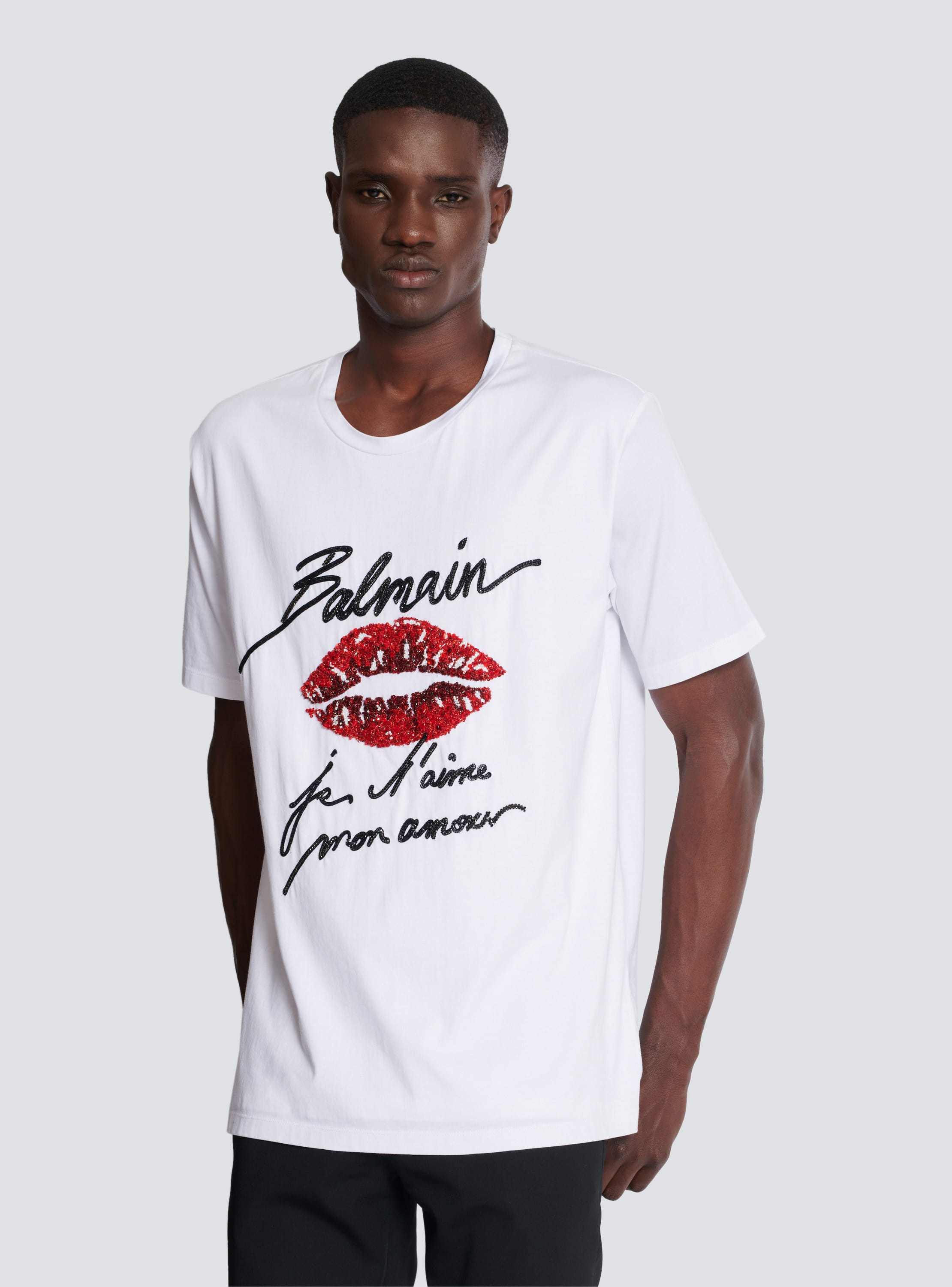 Embroidered T shirt with Balmain Love Letter and Lips