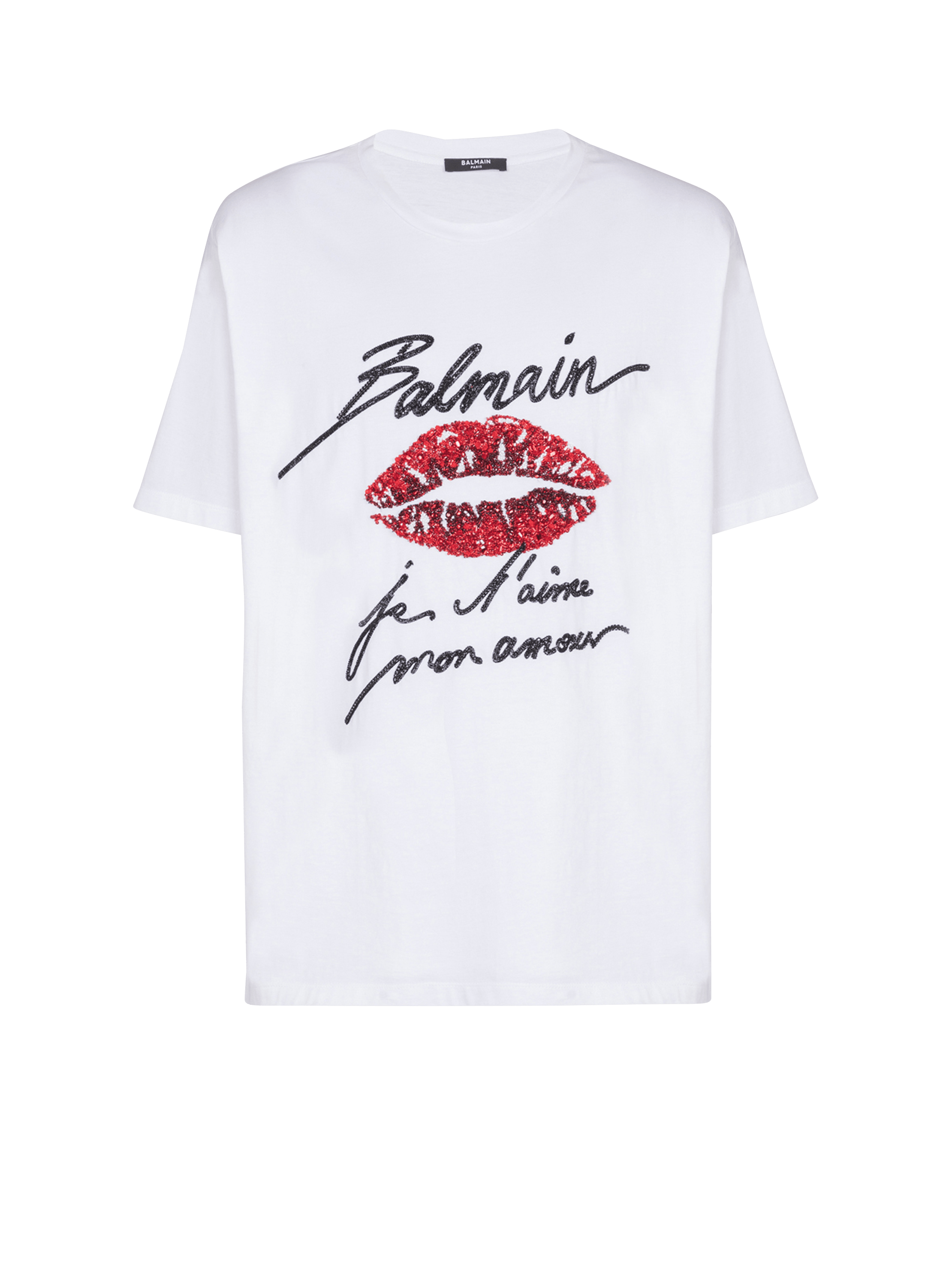 Embroidered T shirt with Balmain Love Letter and Lips