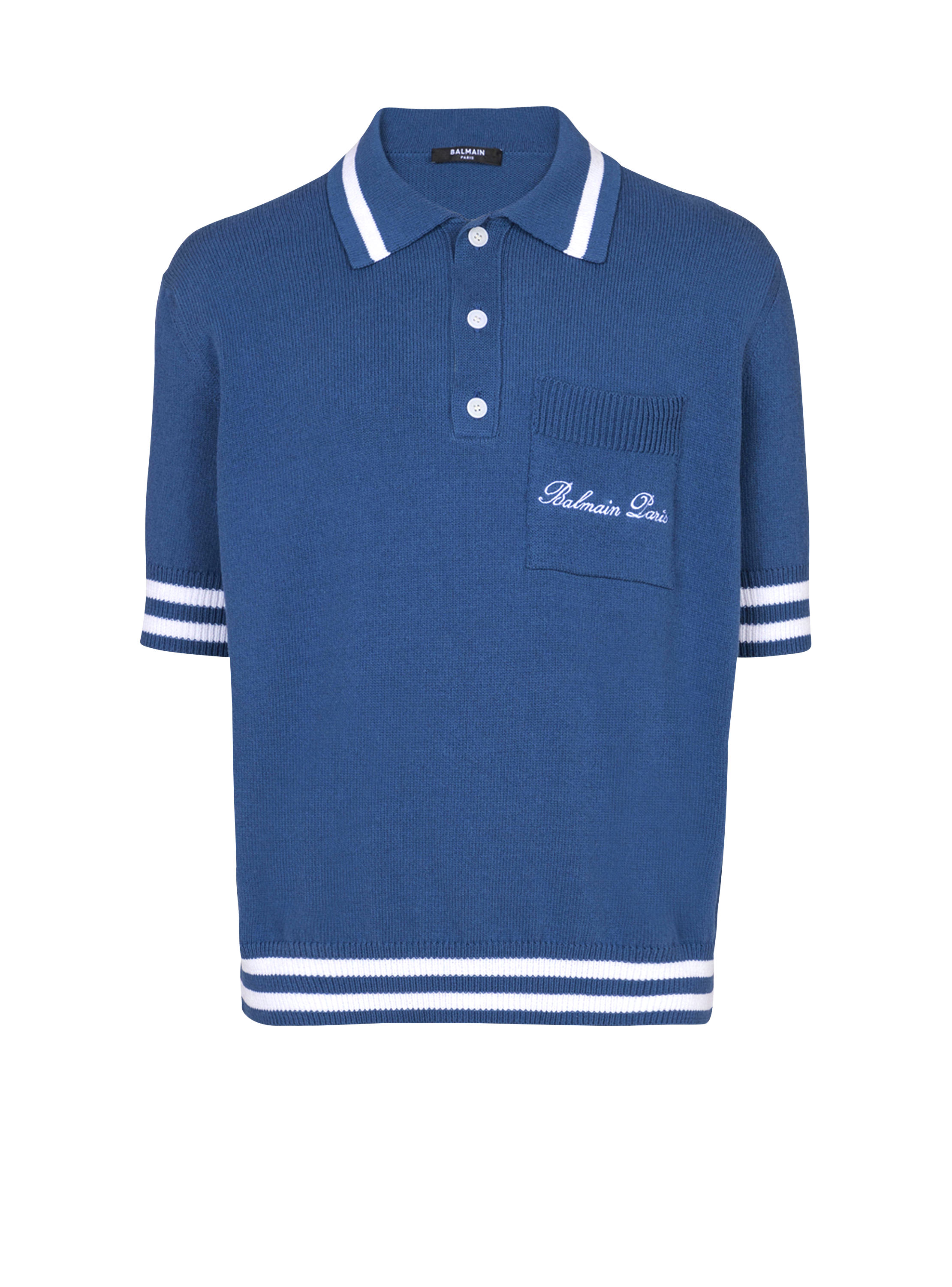 Cotton-linen polo shirt with Balmain Signature embroidery