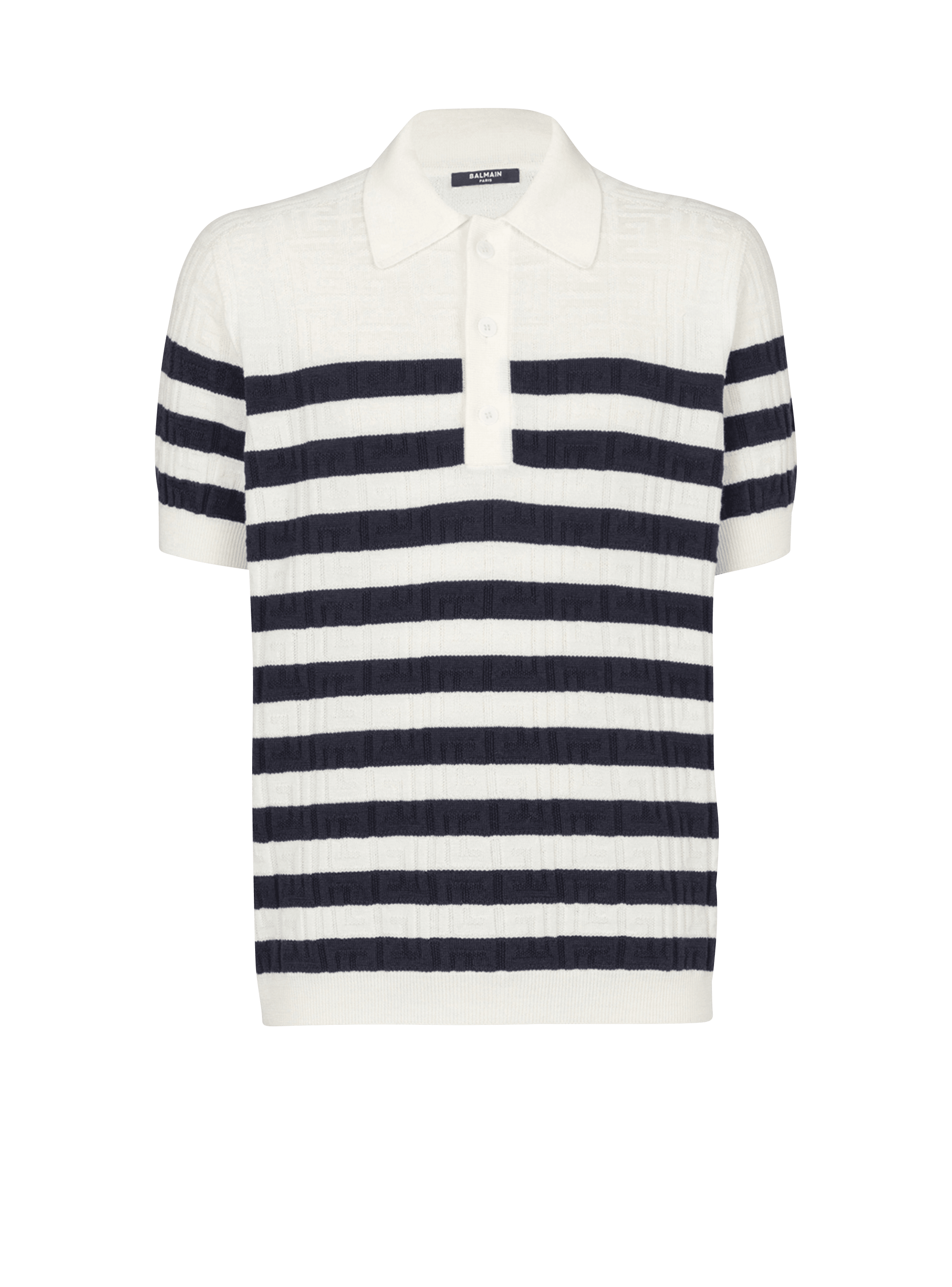 Striped knit polo shirt with monogram