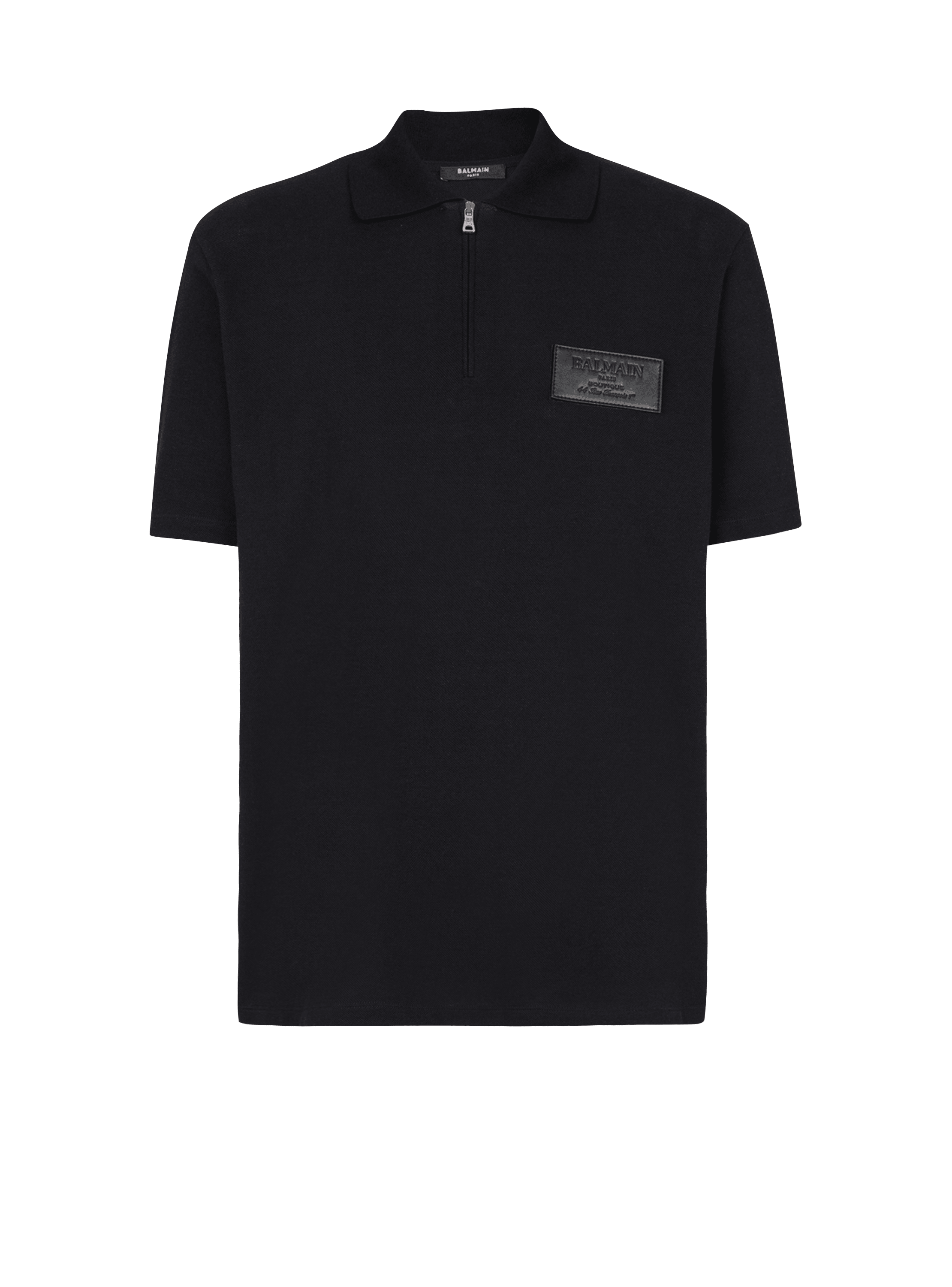 Cotton polo shirt with leather Balmain Couture label