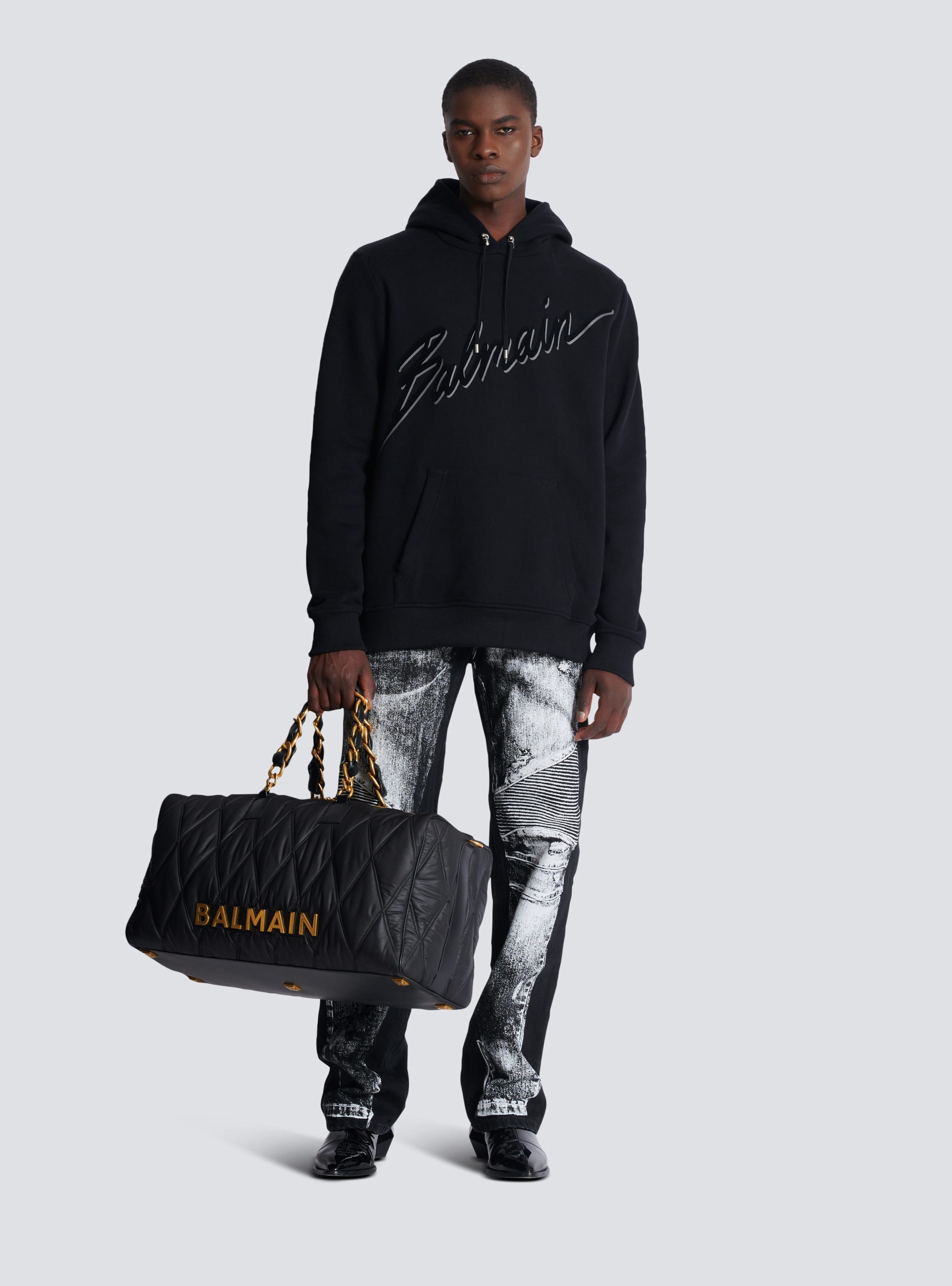 Balmain Lettre 플록 디테일 후디