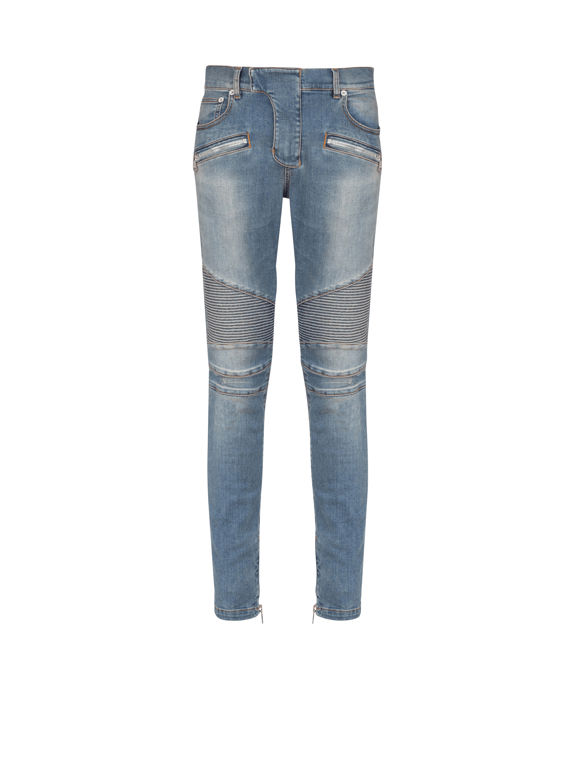 Slim-fit biker jeans in blue denim