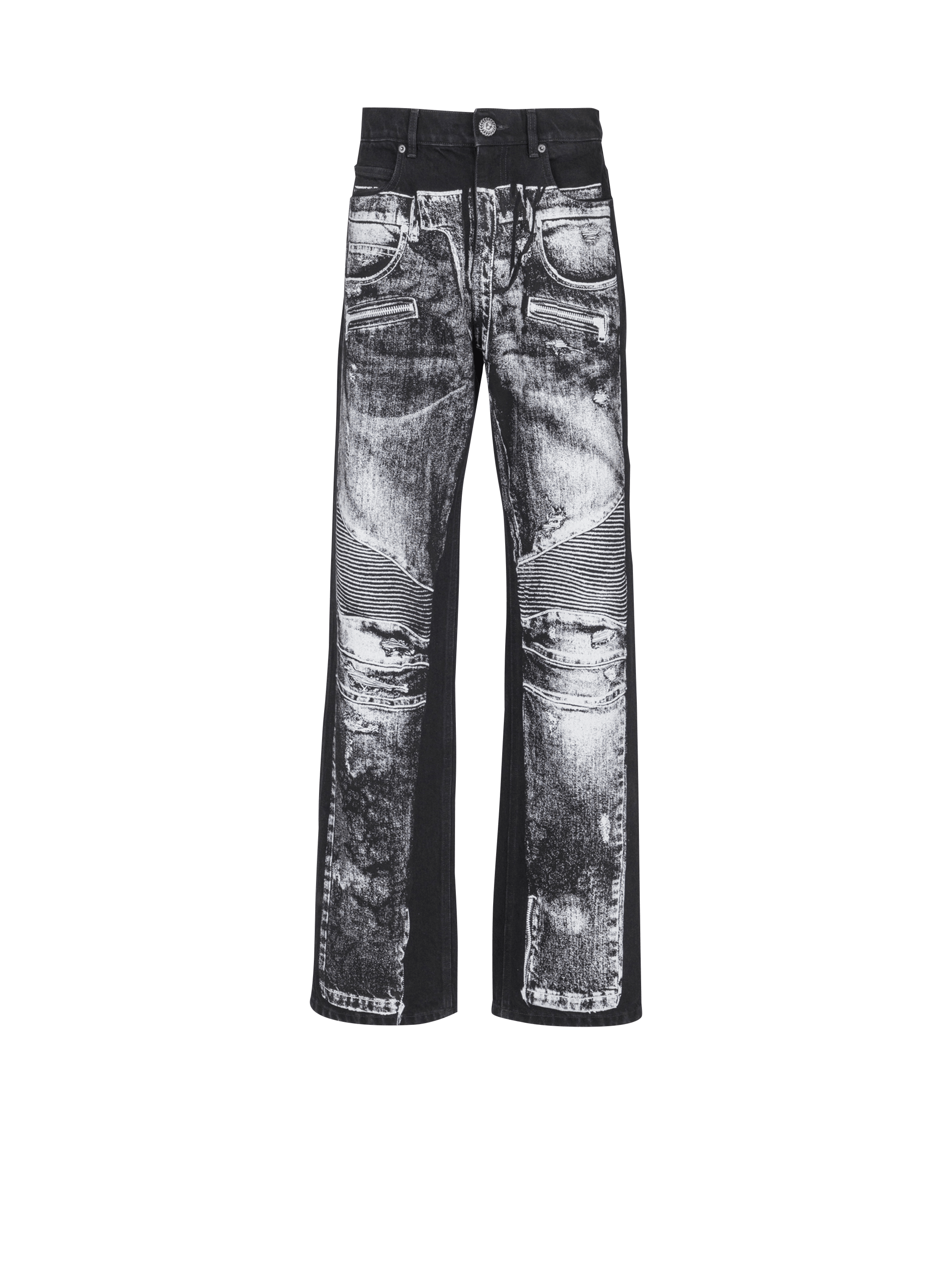 Loose-fit denim jeans with a biker print