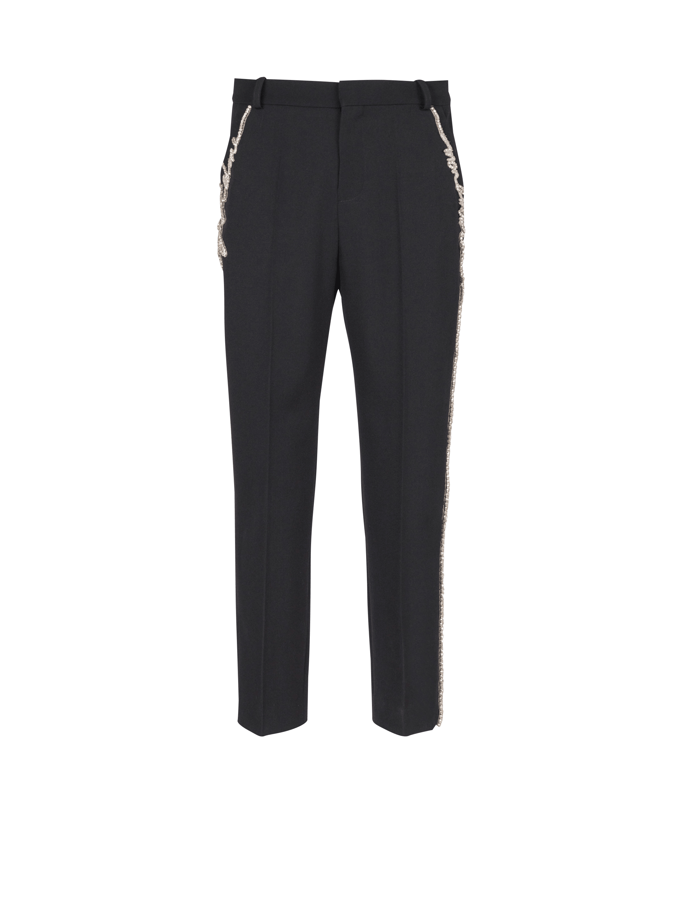 Embroidered tailored grain de poudre trousers