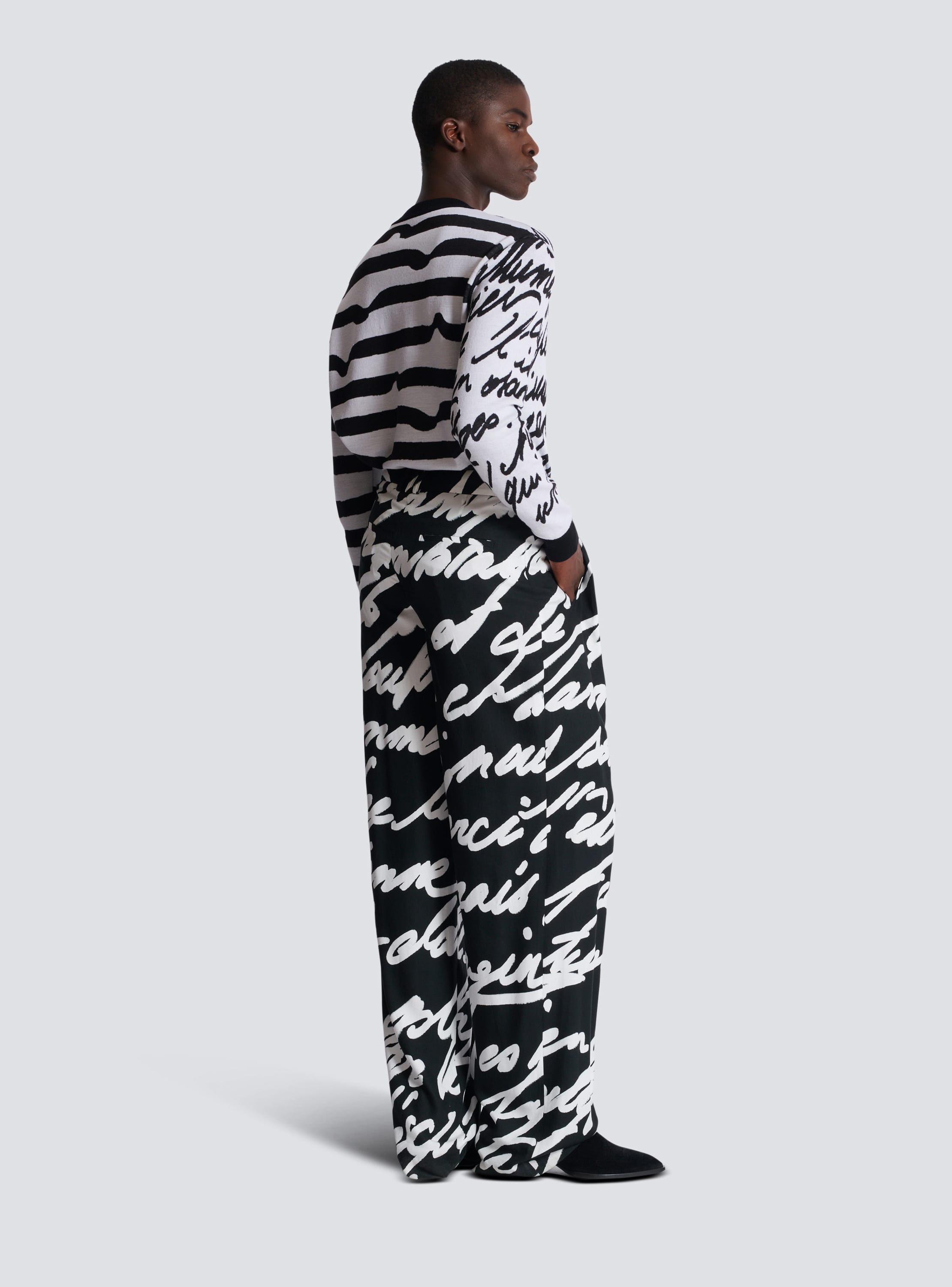 Pantaloni con pieghe con stampa lettera d amore Uomo BALMAIN