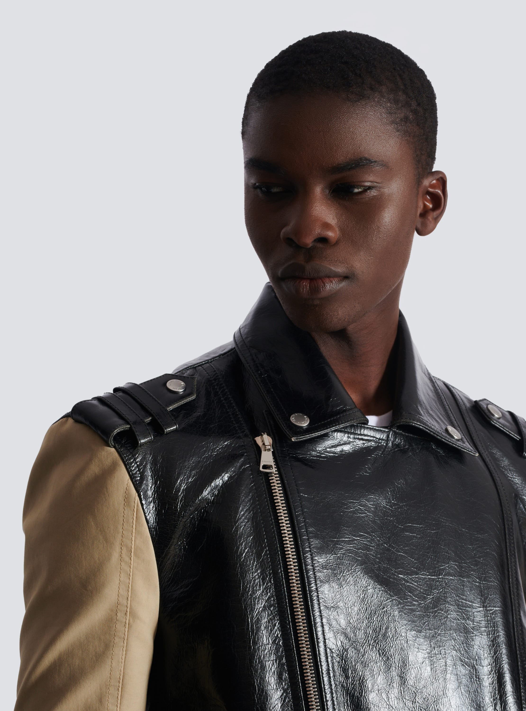 Leather and cotton biker jacket black Men BALMAIN