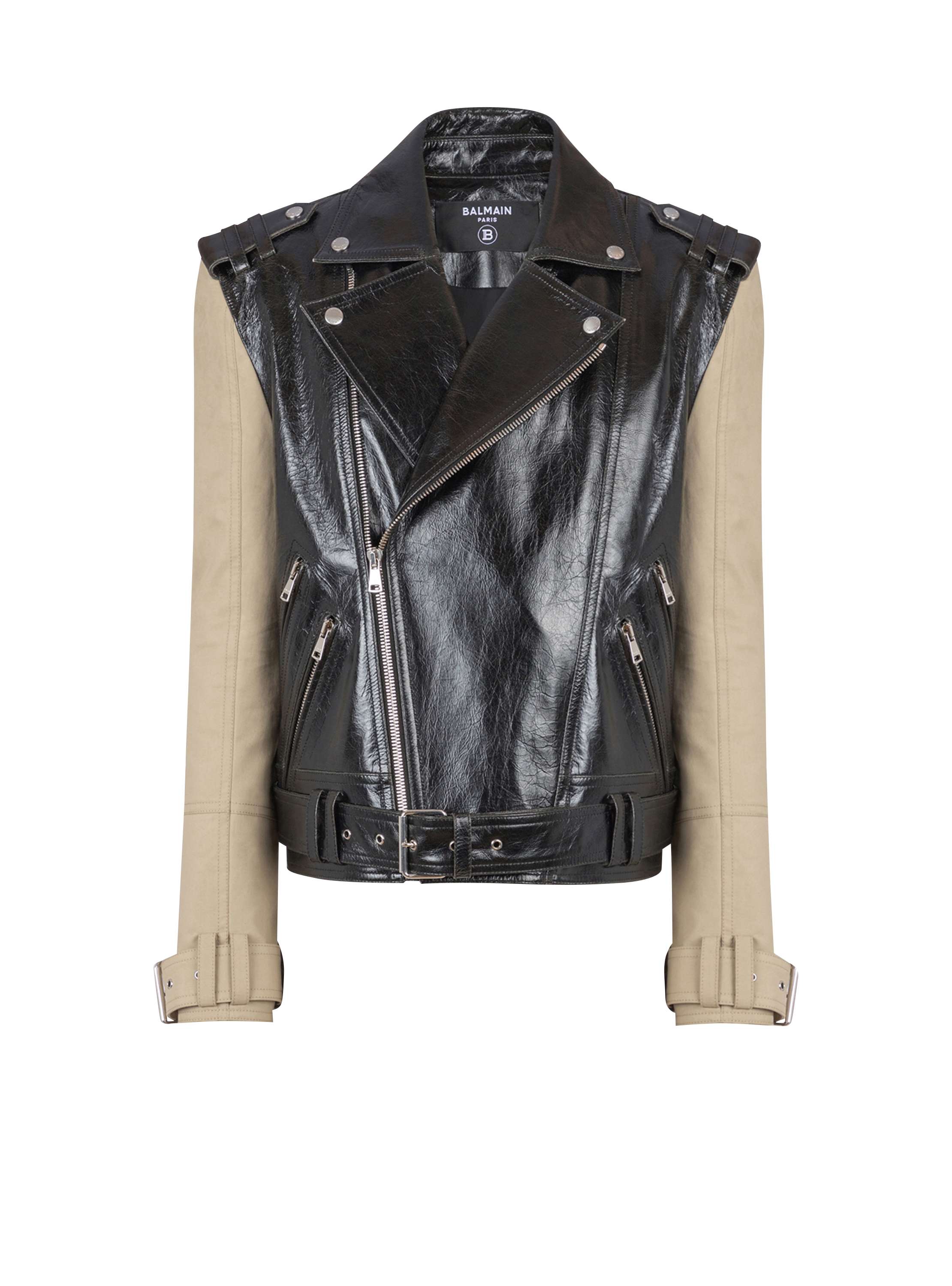 Leather and cotton biker jacket