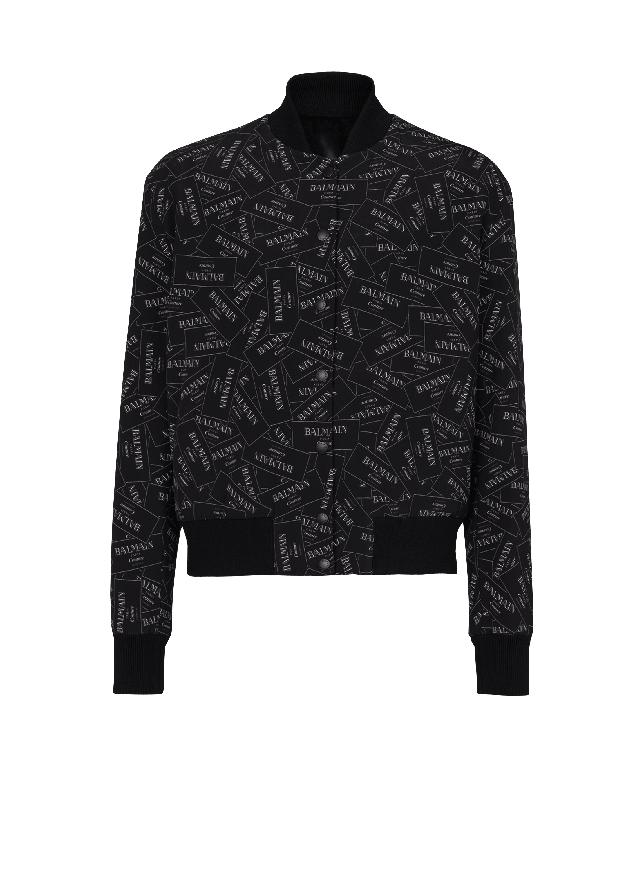 Printed Balmain label bomber jacket