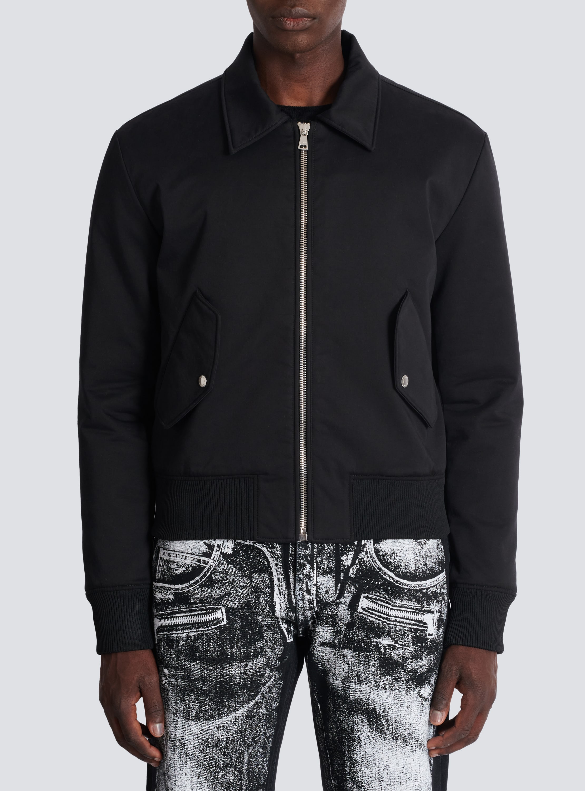 Cotton bomber jacket with vintage Balmain logo black Men BALMAIN