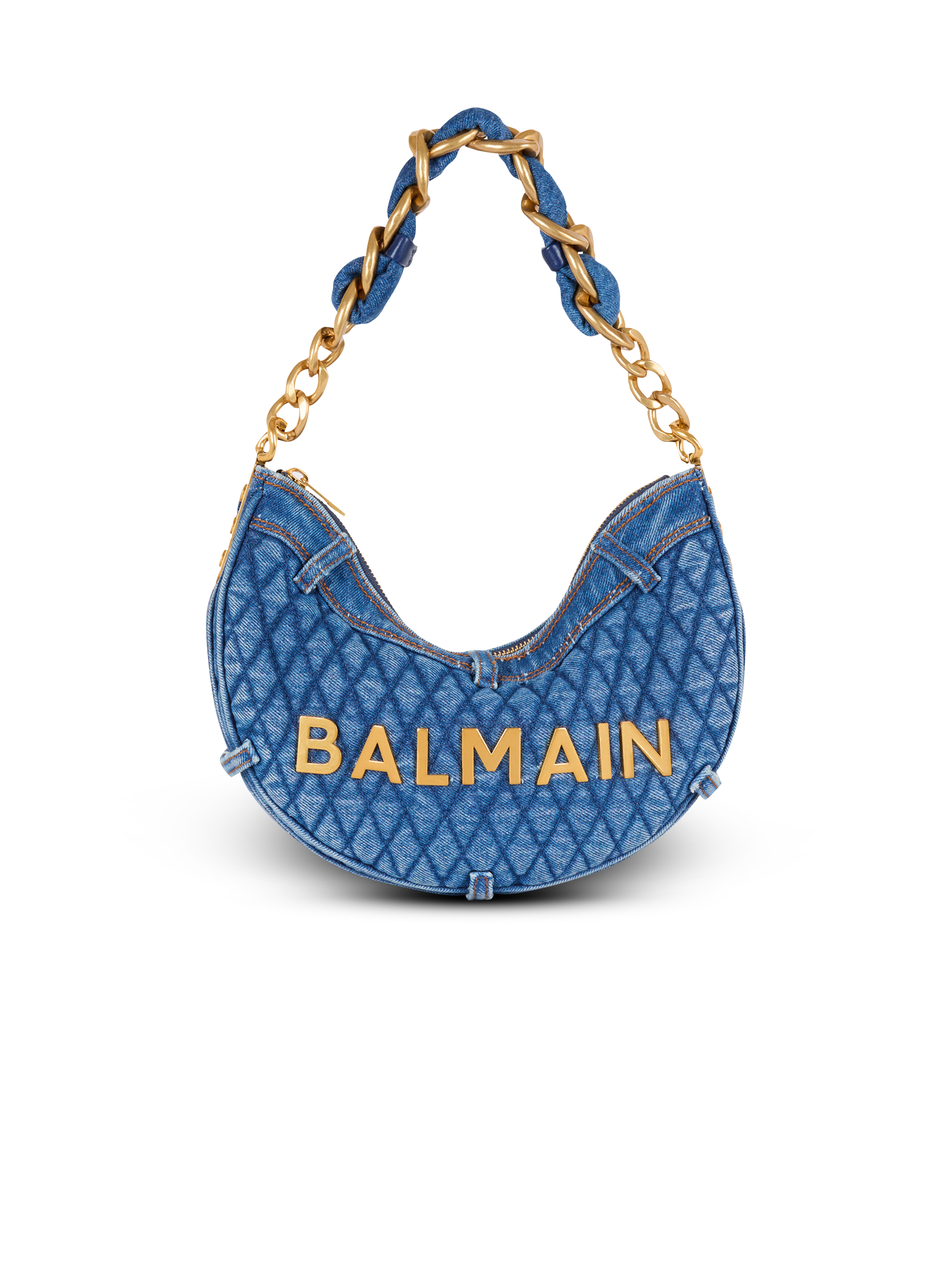balmain paris Sac 1945 Soft Moon en denim matelassé à motif Diamond bleu - Femme