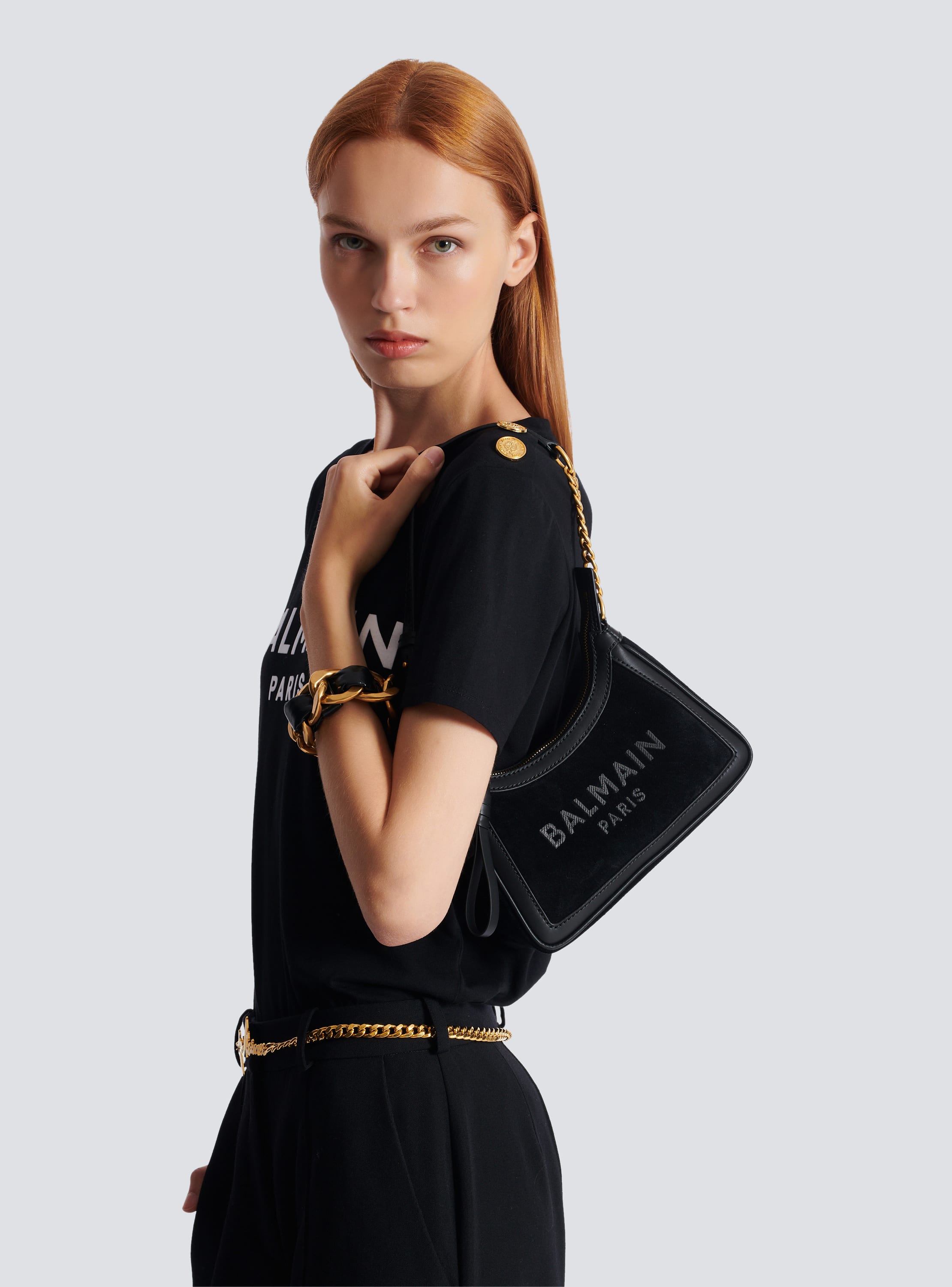 Suede B Army Shoulder bag black Women BALMAIN