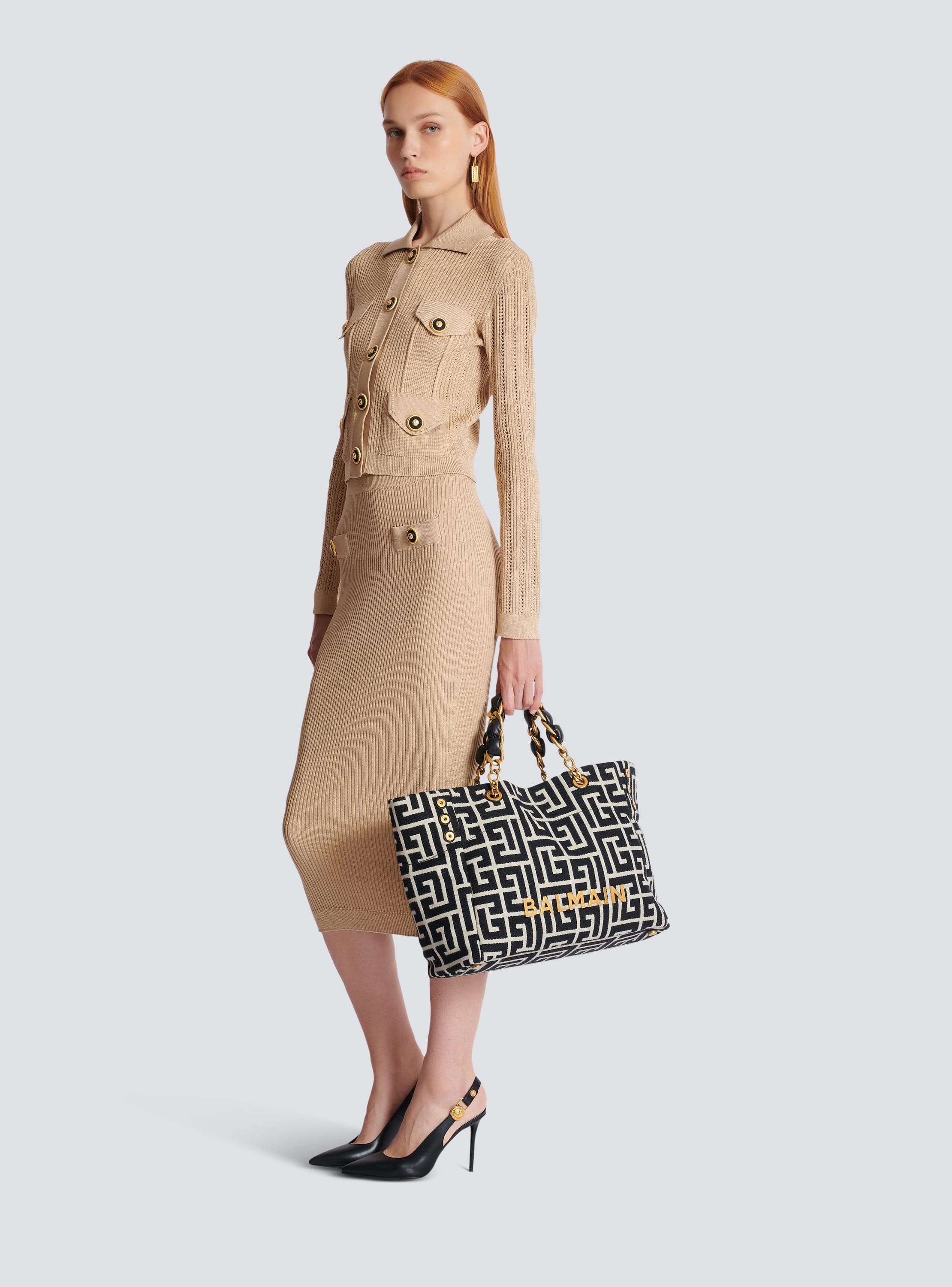 【BALMAIN】1945 ジャカード トートバッグ レザートリム 1945 Soft monogrammed jacquard tote bag - Women | BALMAIN