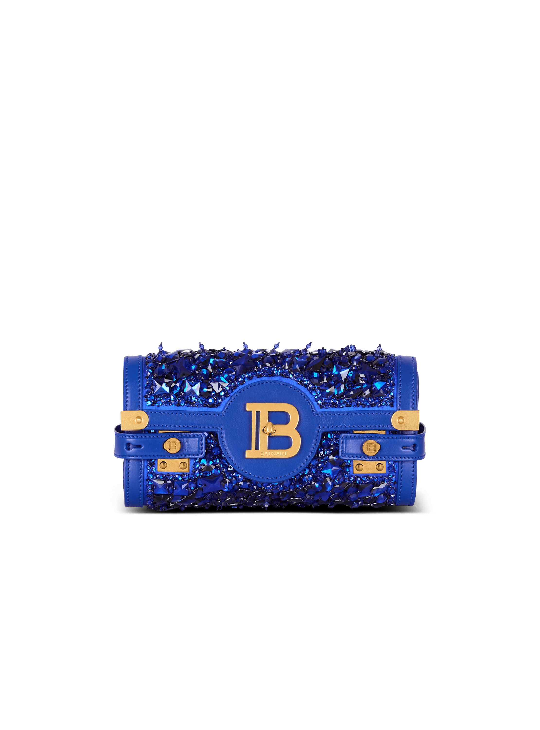 balmain paris B-Buzz Pouch 23 en cuir et satin brodé bleu - Femme