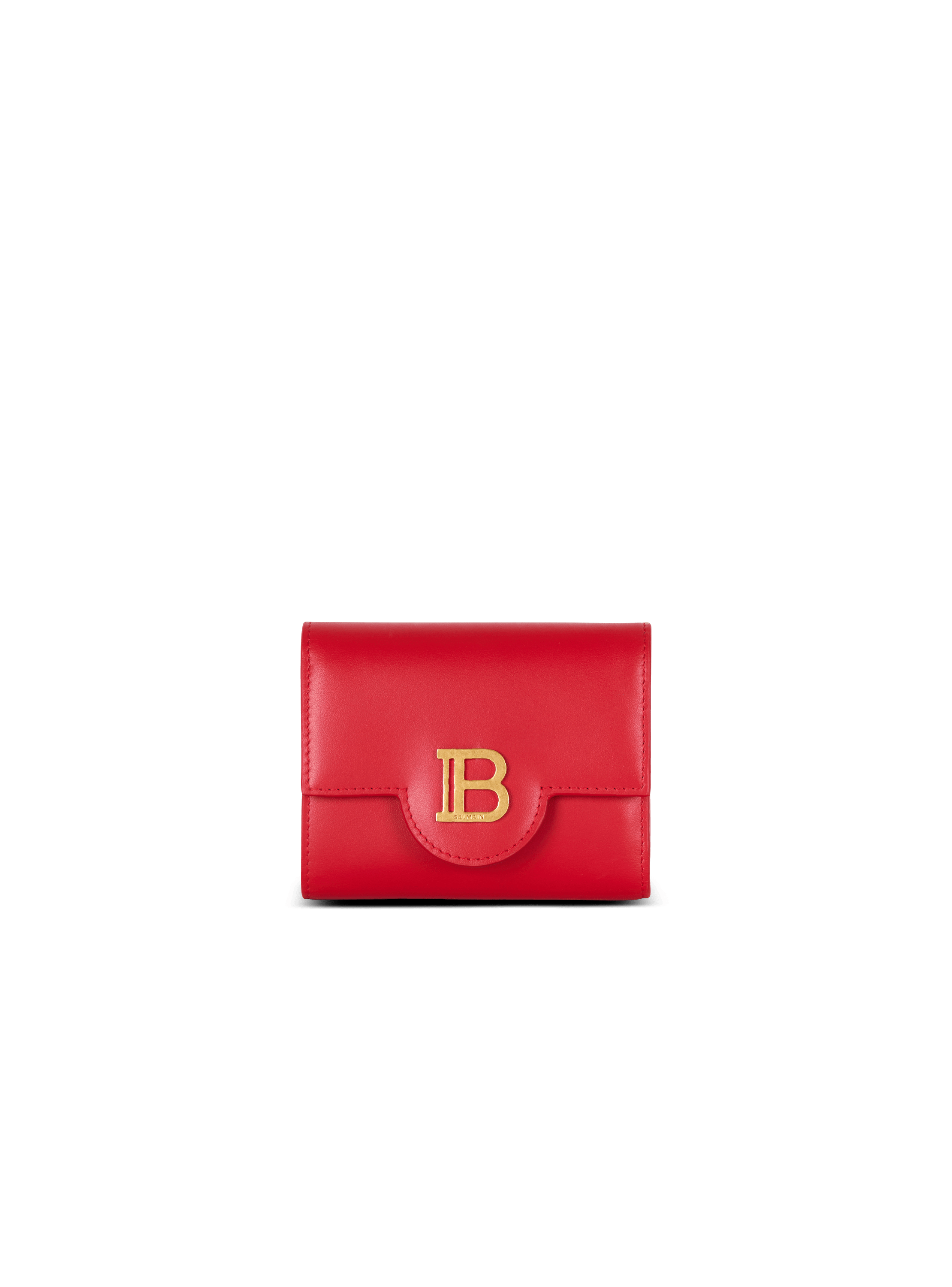 balmain paris Trifold B-Buzz en cuir de veau imprimé rouge - Femme