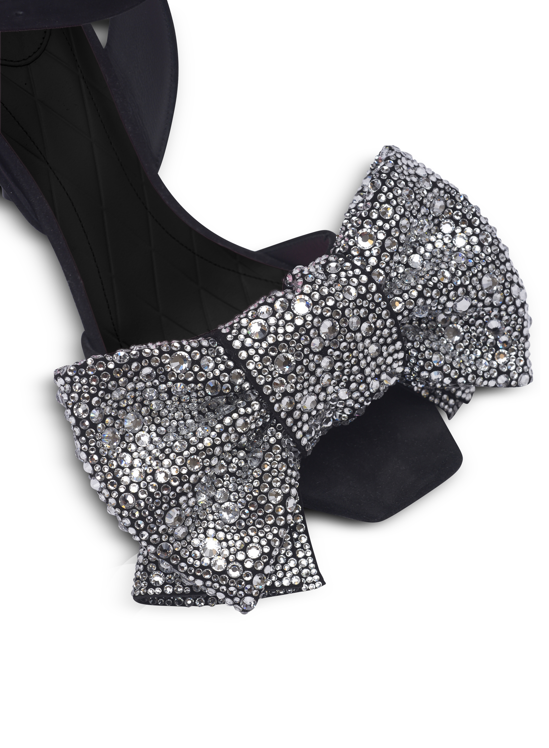 Suede Ruby heels with rhinestone bows black - Women | BALMAIN Suede Ruby heels with rhinestone bows black - Women | BALMAIN