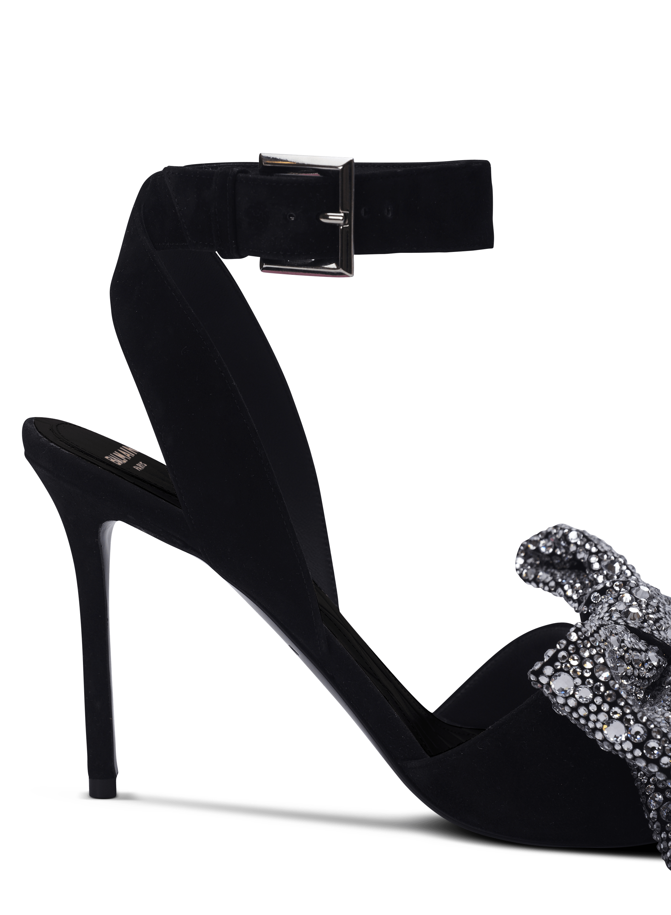 Suede Ruby heels with rhinestone bows