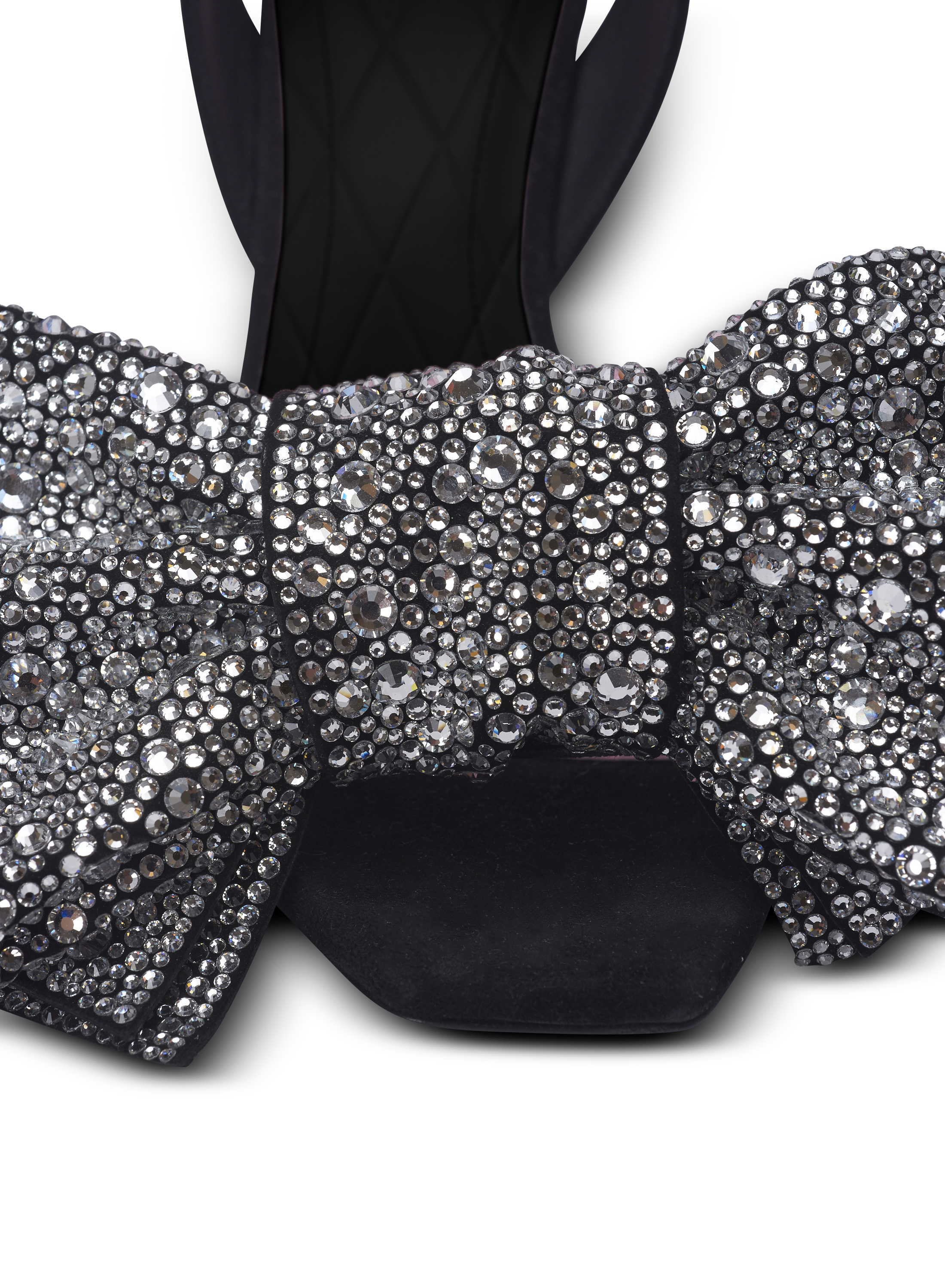 Suede Ruby heels with rhinestone bows black - Women | BALMAIN Suede Ruby heels with rhinestone bows black - Women | BALMAIN