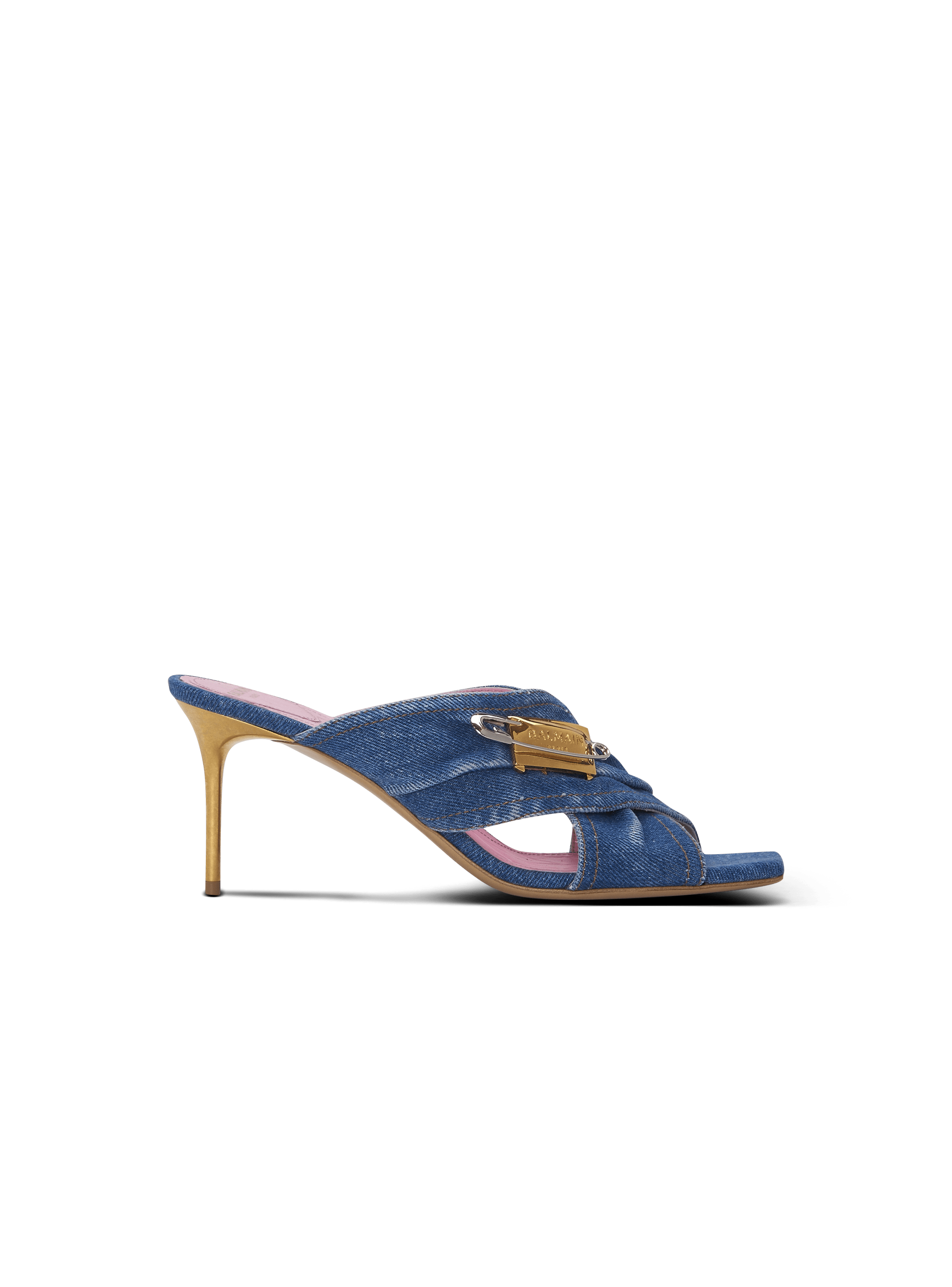 Denim Safety Pin mules 