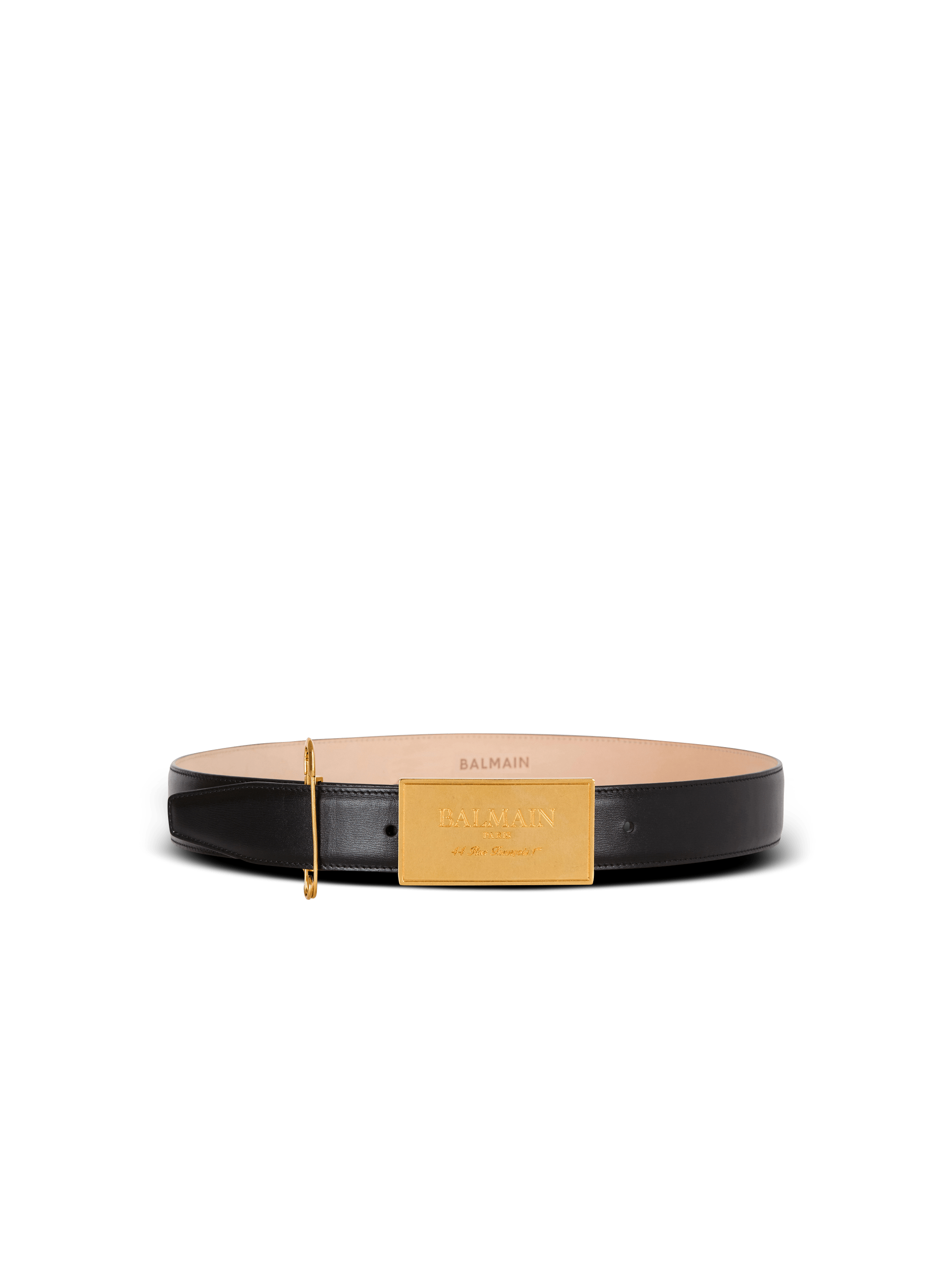 Ceinture en cuir avec epingle a nourrice noir Femme BALMAIN