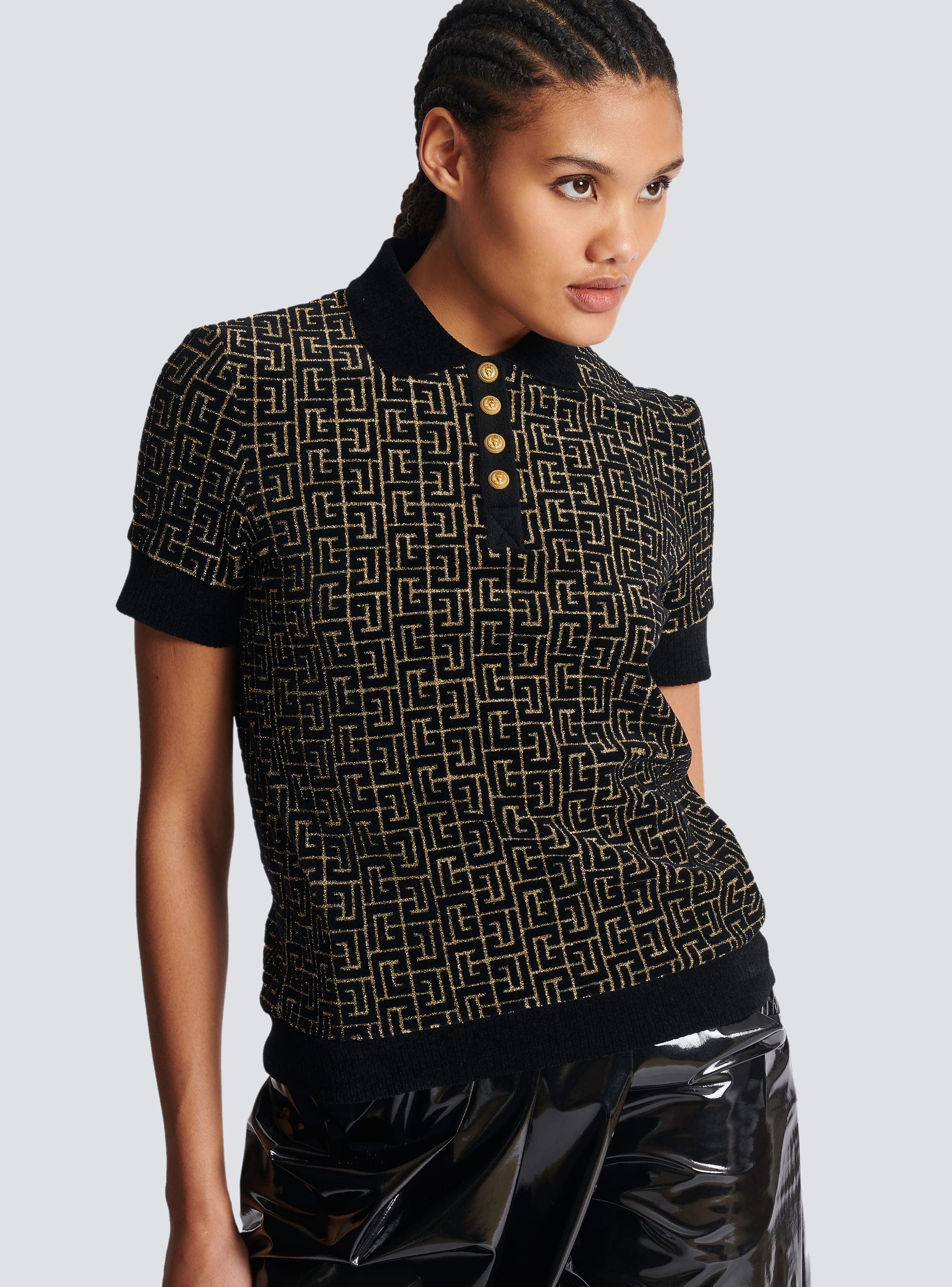 Balmain Jacquard Monogram Polo Shirt