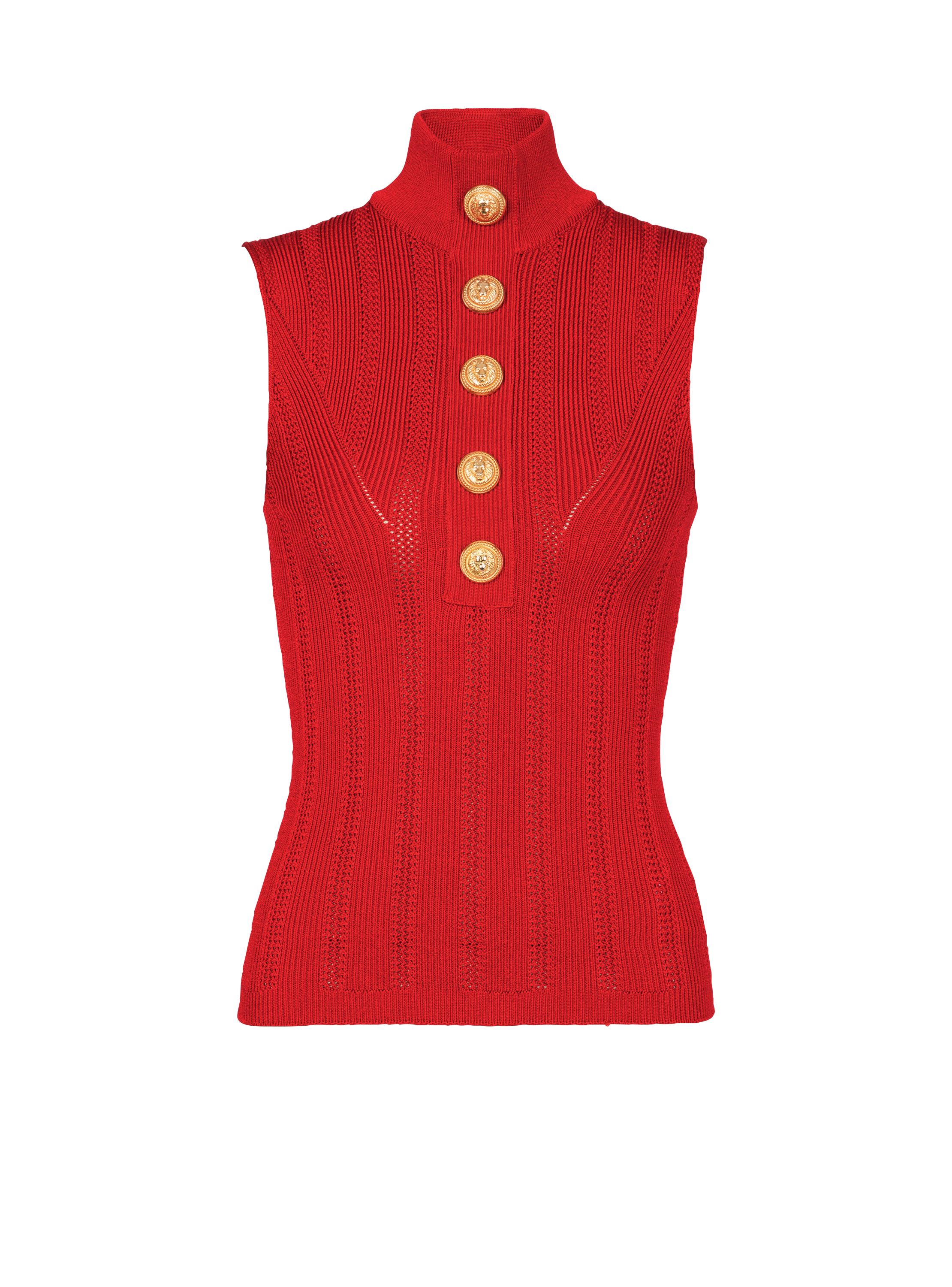 Sleeveless knit top, red, hi-res
