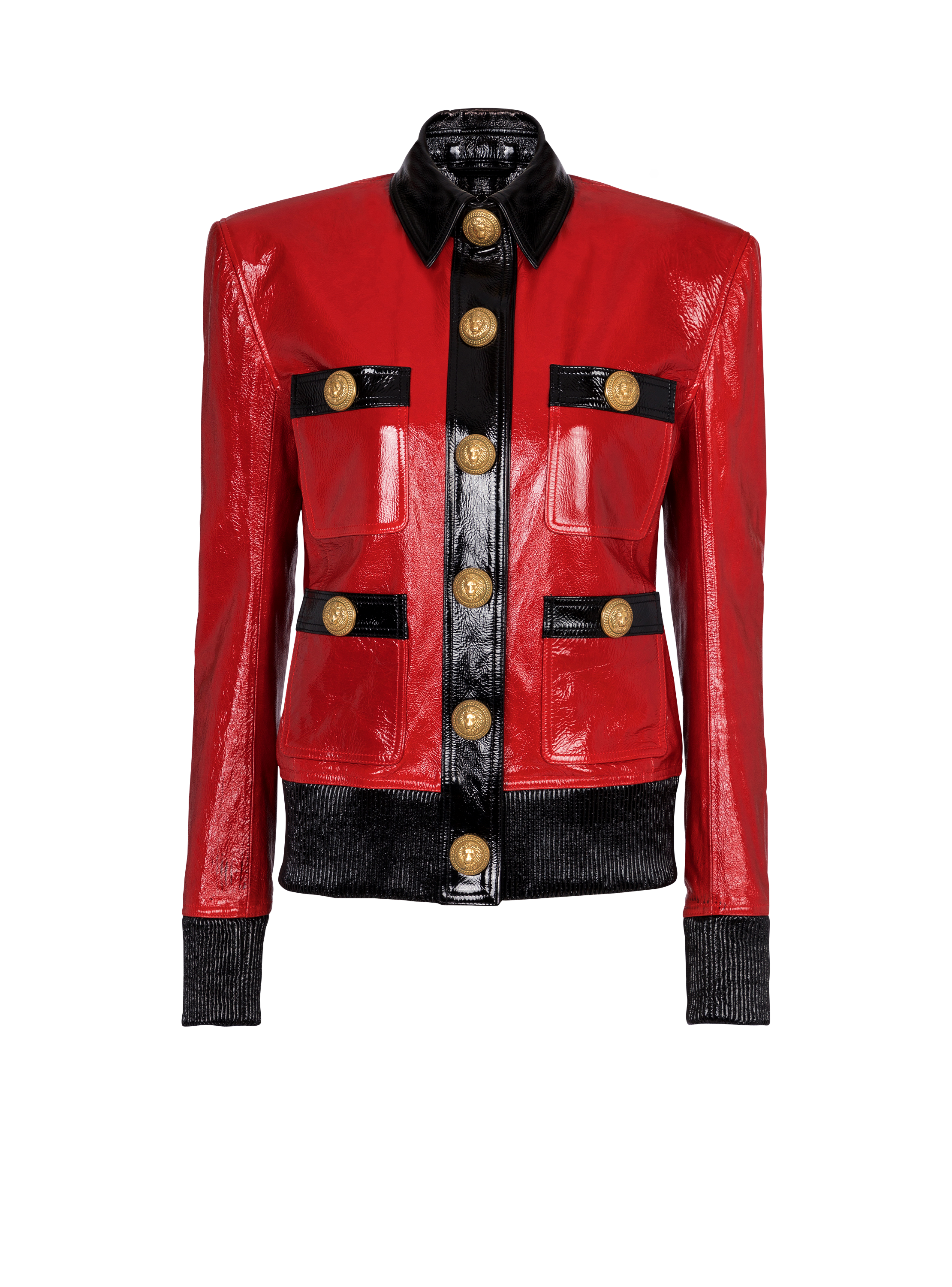 Two-tone patent leather jacket