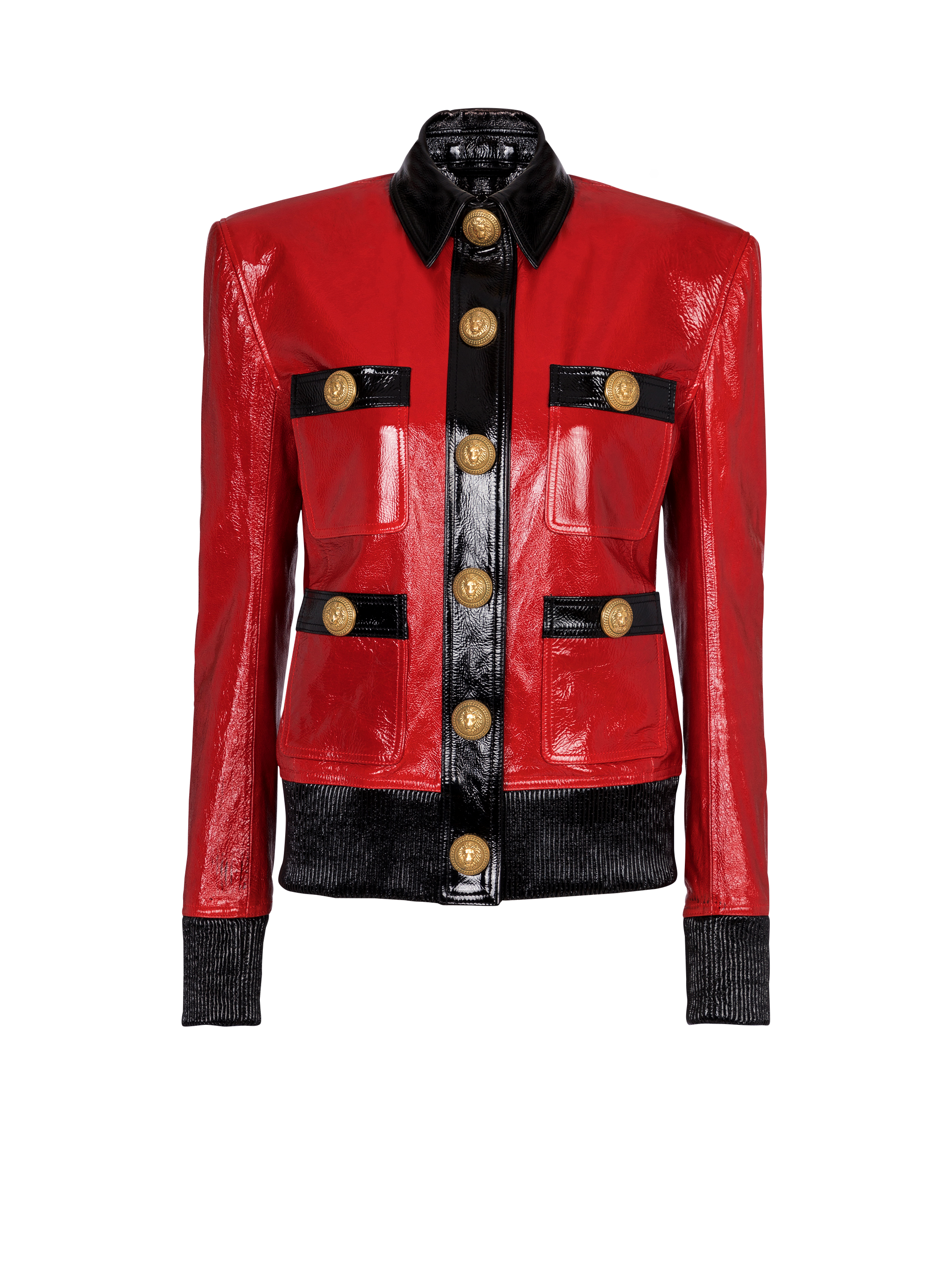 Two-tone patent leather jacket, red, hi-res