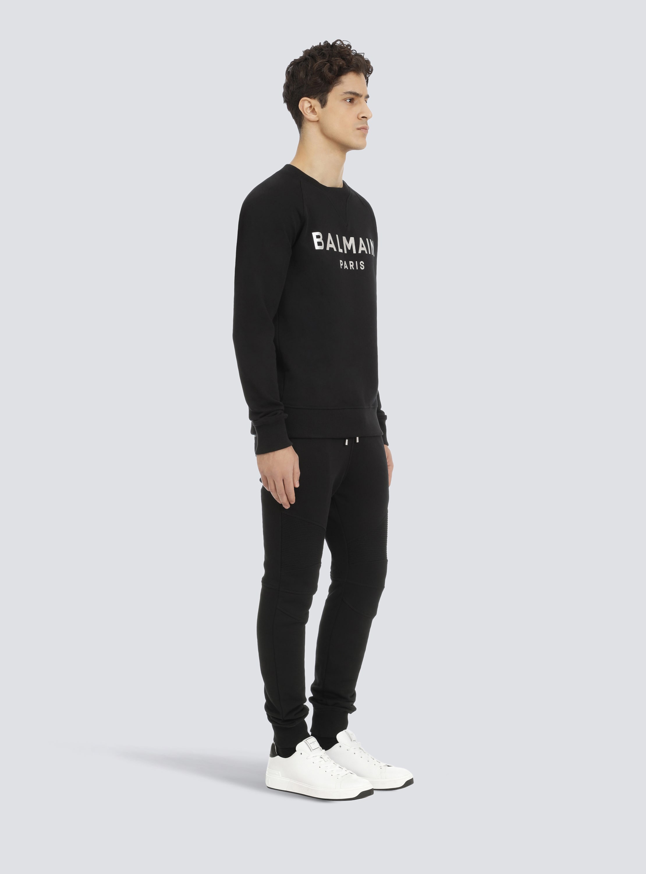 Sweatshirt in eco-responsible cotton with Balmain metallic logo print