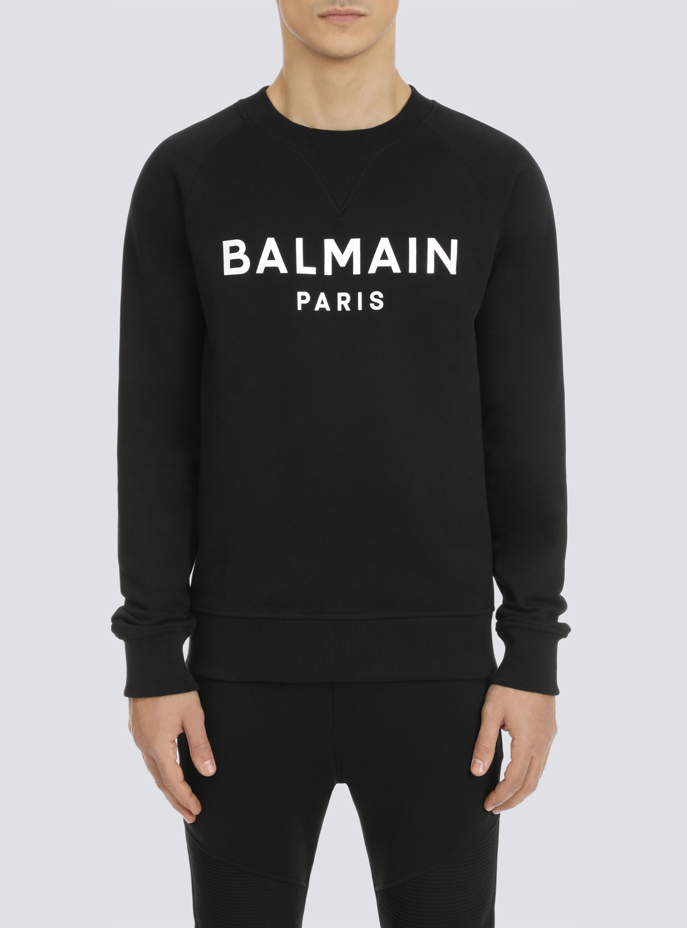 Sweatshirt in eco-responsible cotton with Balmain metallic logo print black  - Men | BALMAIN