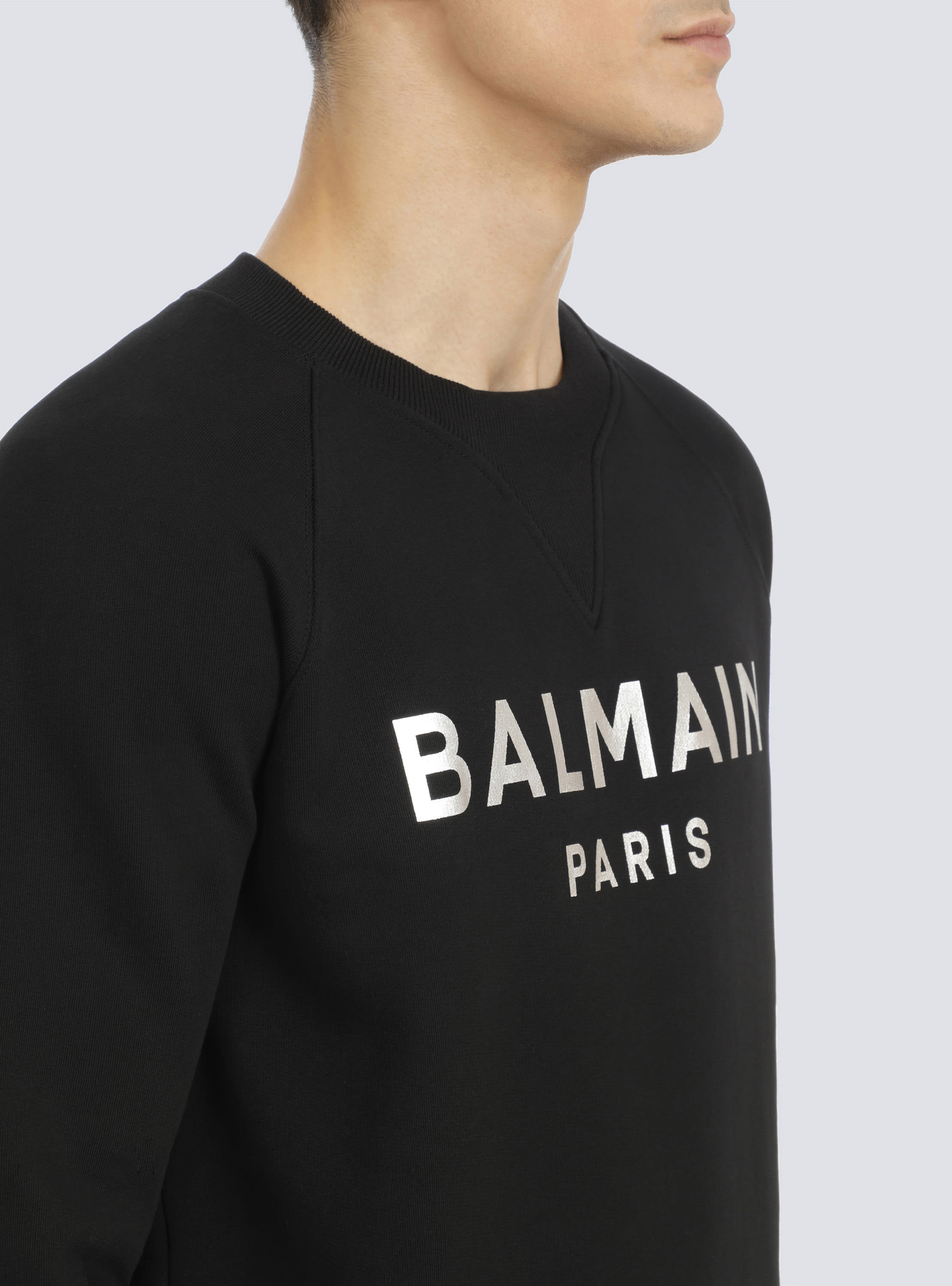 Sweatshirt in eco-responsible cotton with Balmain metallic logo print