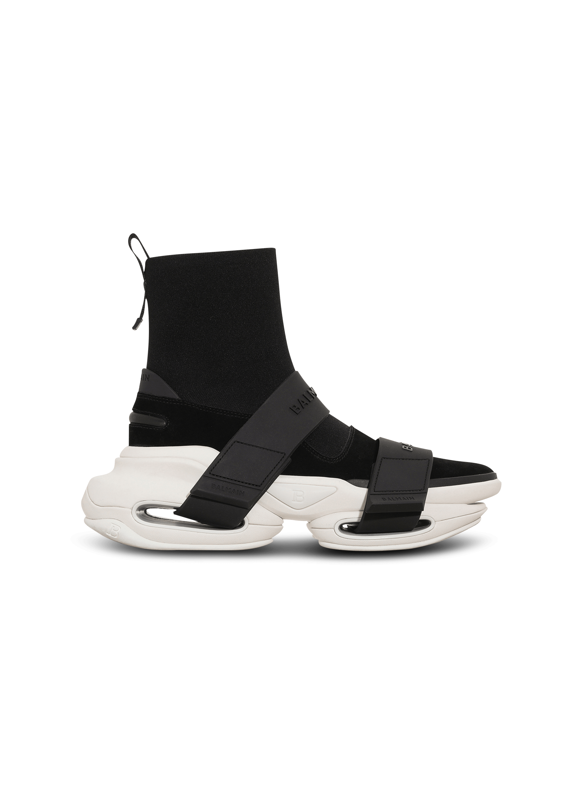 B-Bold High-Top-Sneakers aus Veloursleder und Strick mit Riemchen, schwarz, hi-res