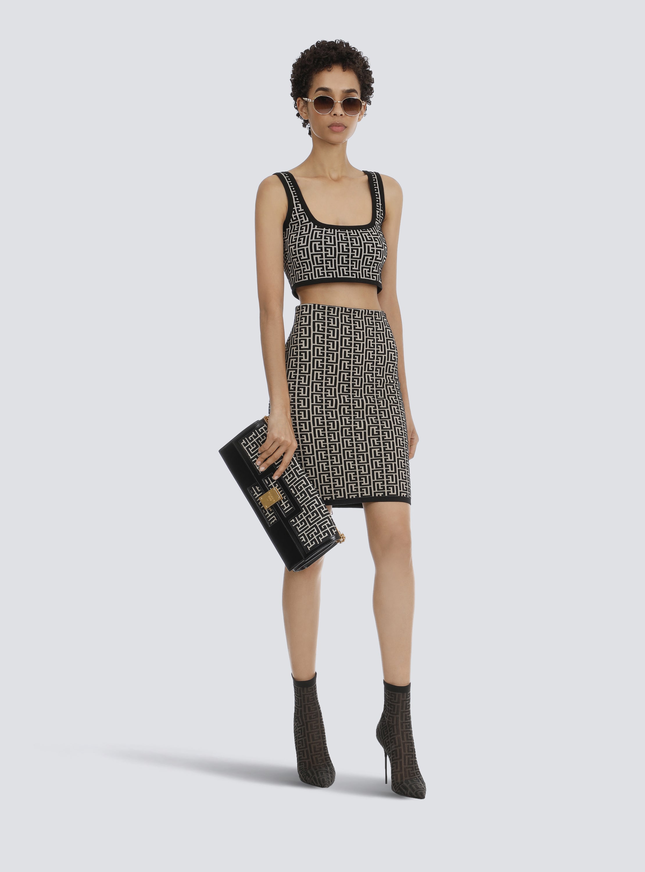 Cropped bicolor jacquard sports bra top with Balmain