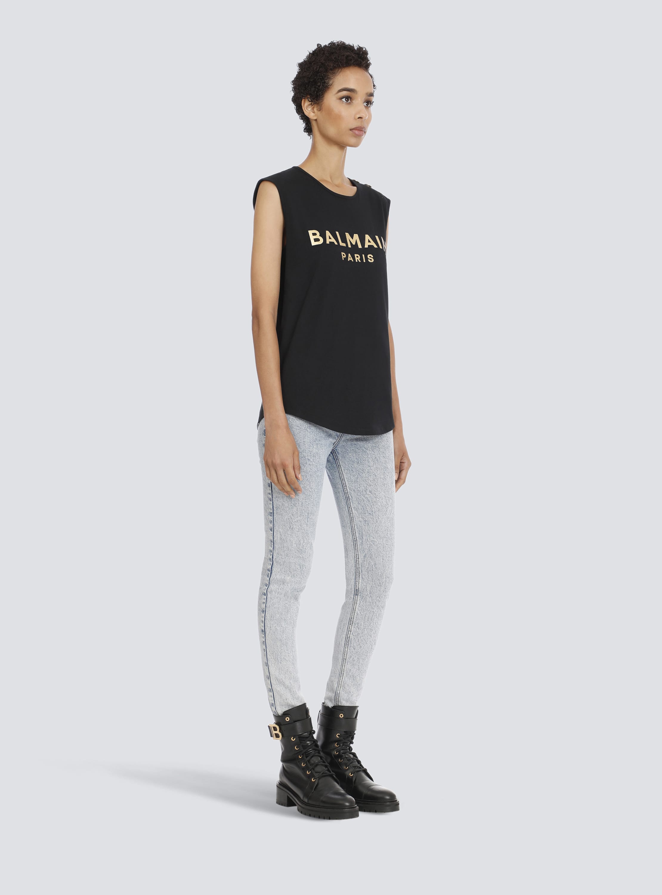 logo-print cotton leggings, Balmain Kids