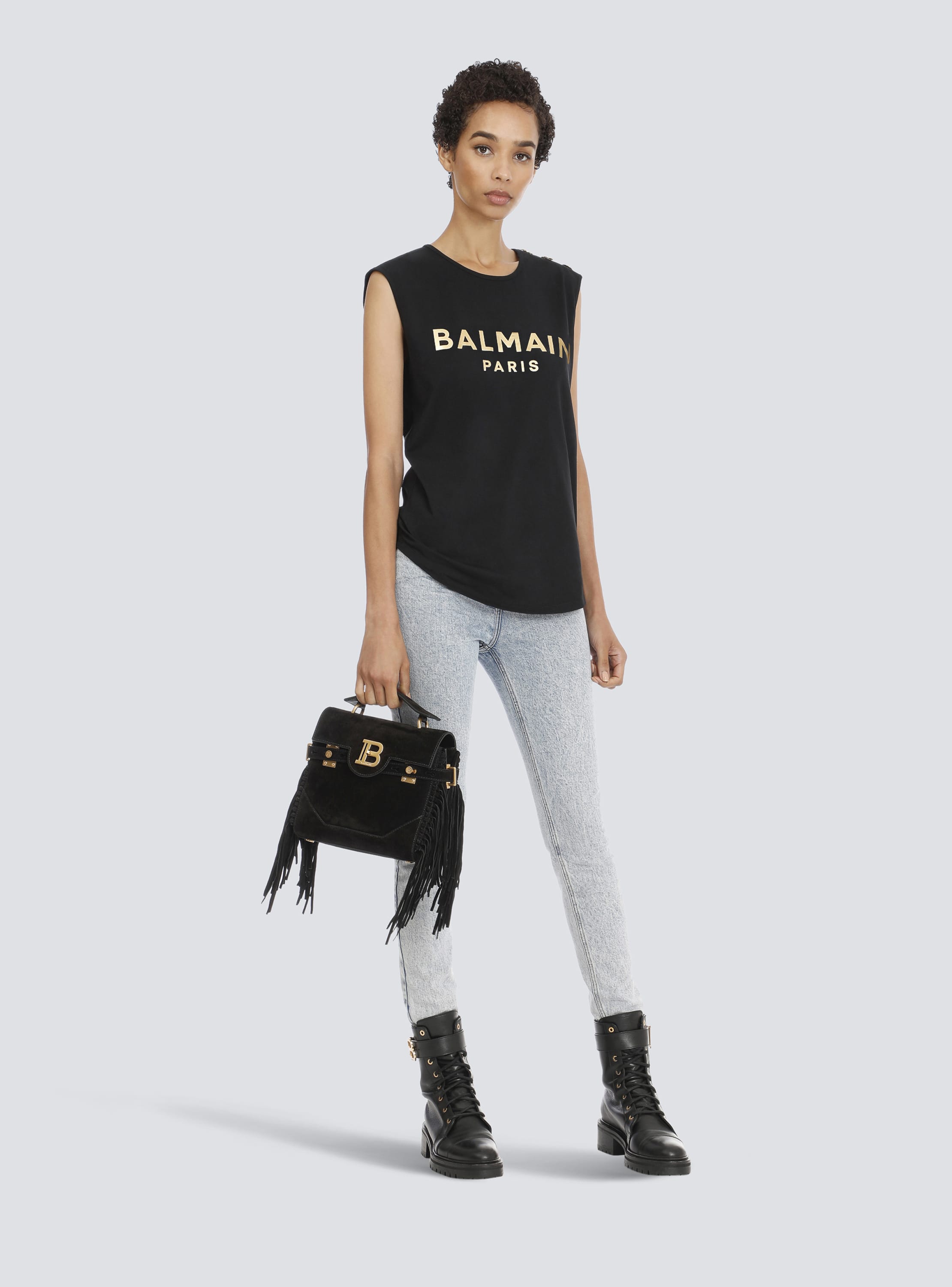 Balmain t shirt gold buttons hotsell