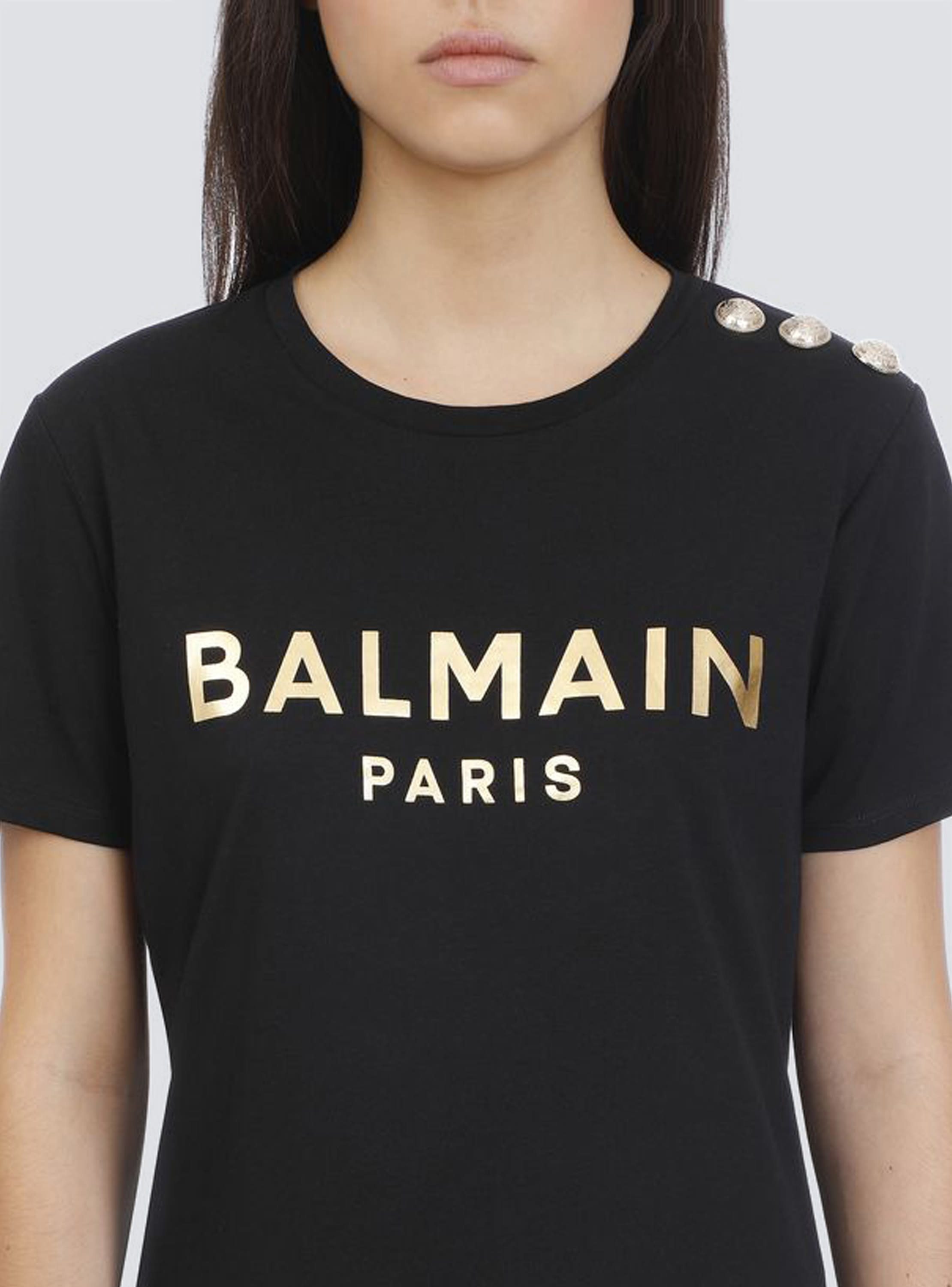 T-Shirt aus Baumwolle mit goldfarbenem Logo-Print Damen | BALMAIN