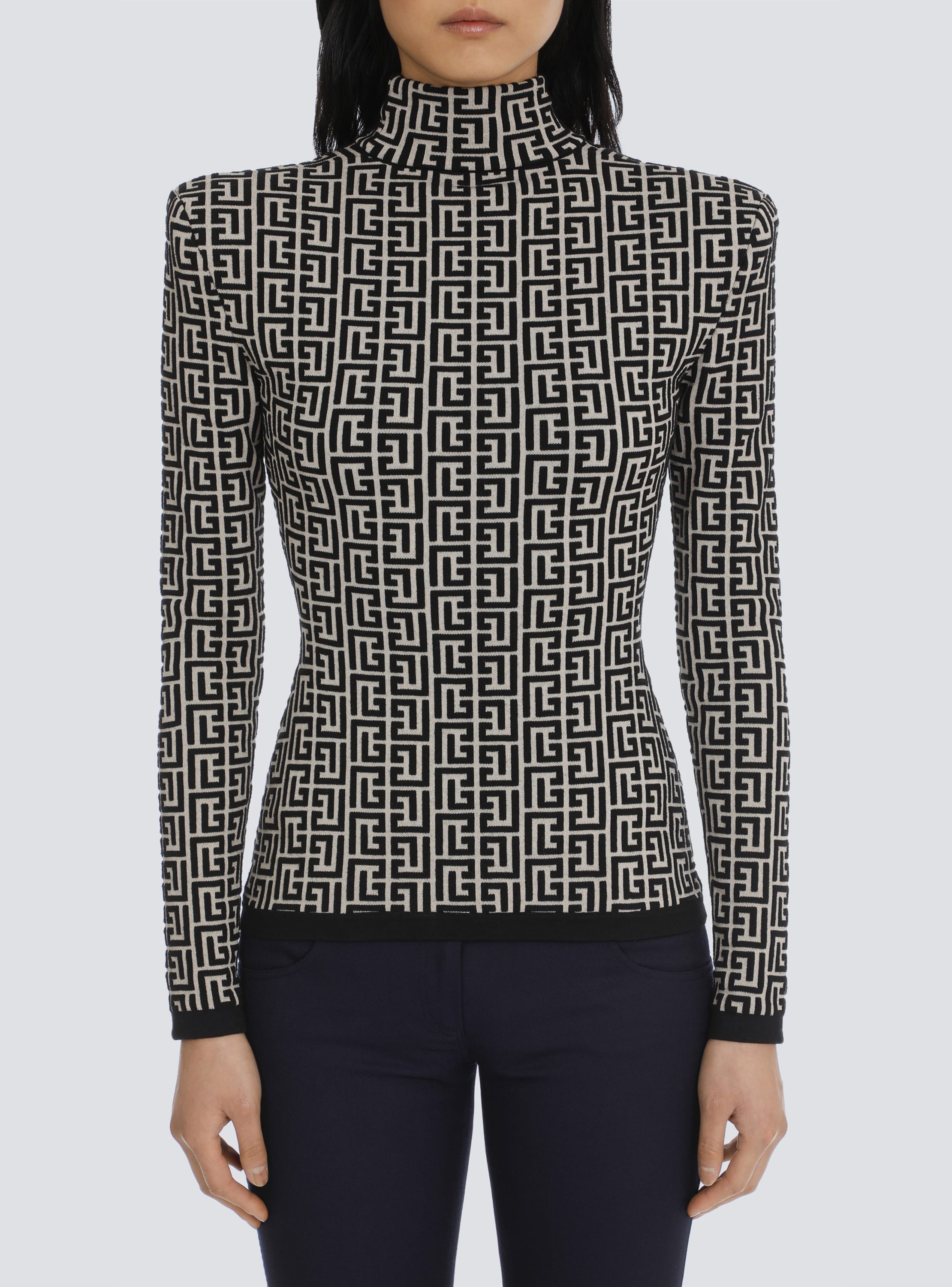 Balmain High Neck Monogram Knit Top