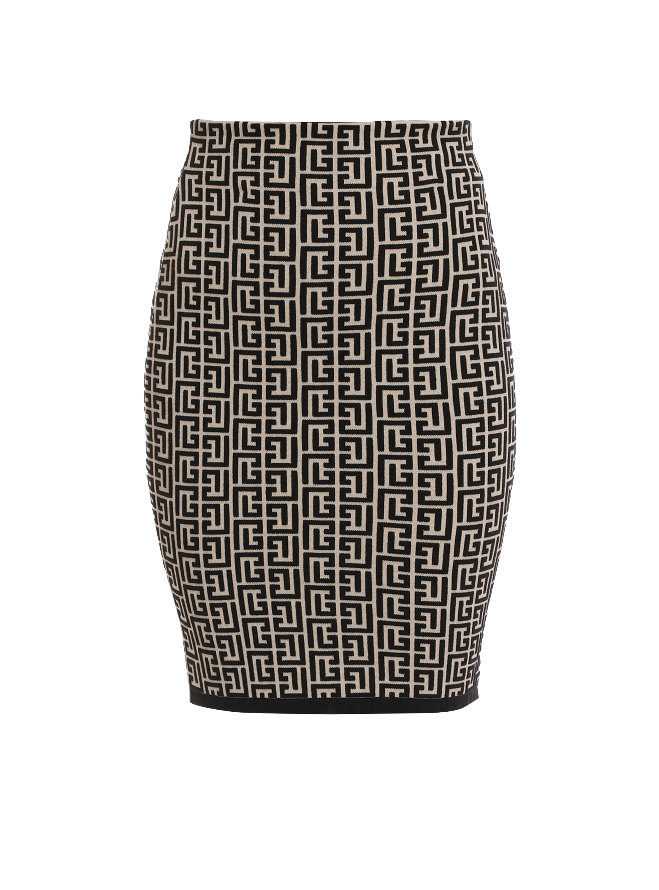 Balmain bicolor jacquard knit skirt, black, hi-res
