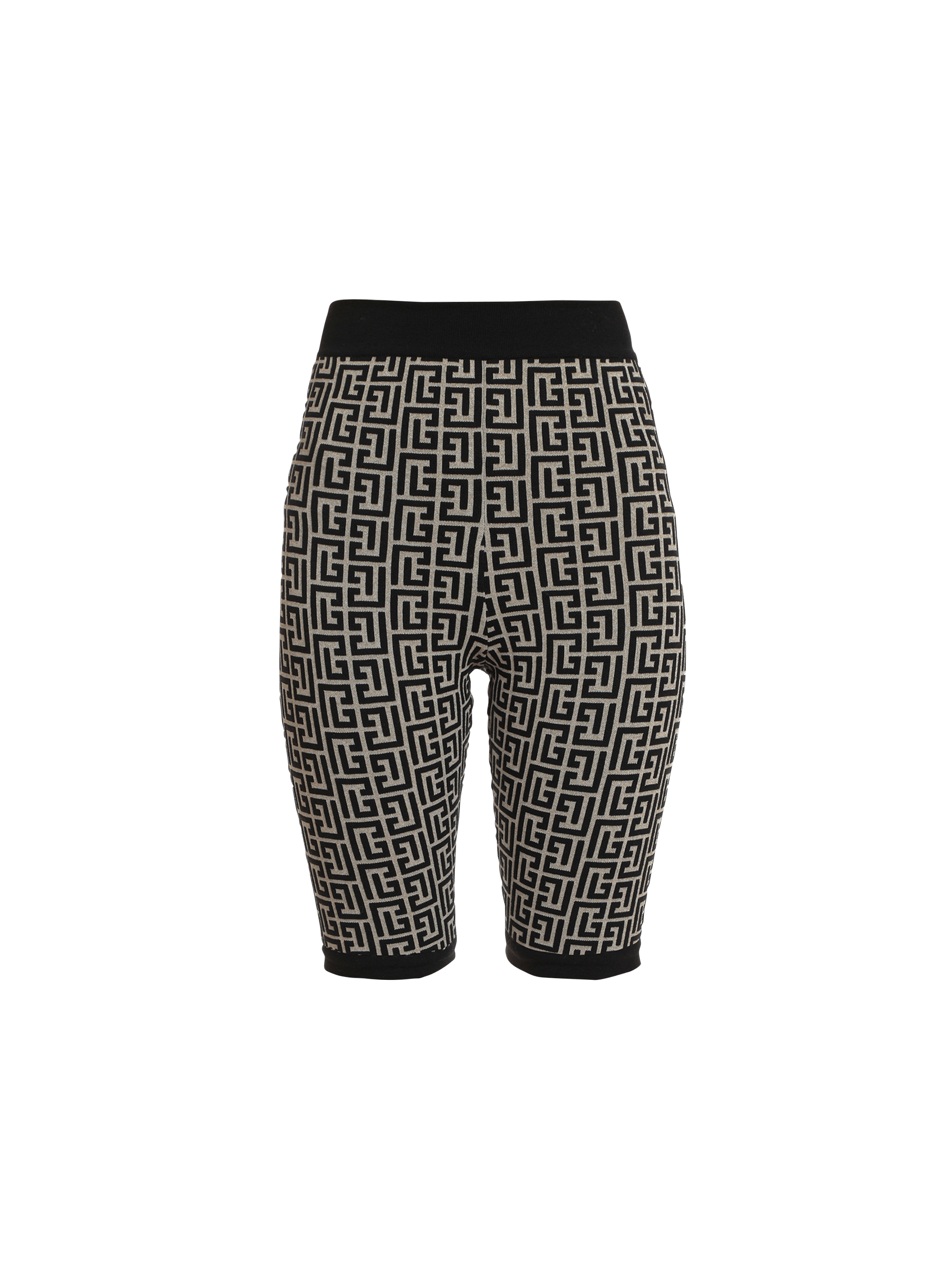 Bicolor jacquard knit shorts with Balmain monogram, black, hi-res
