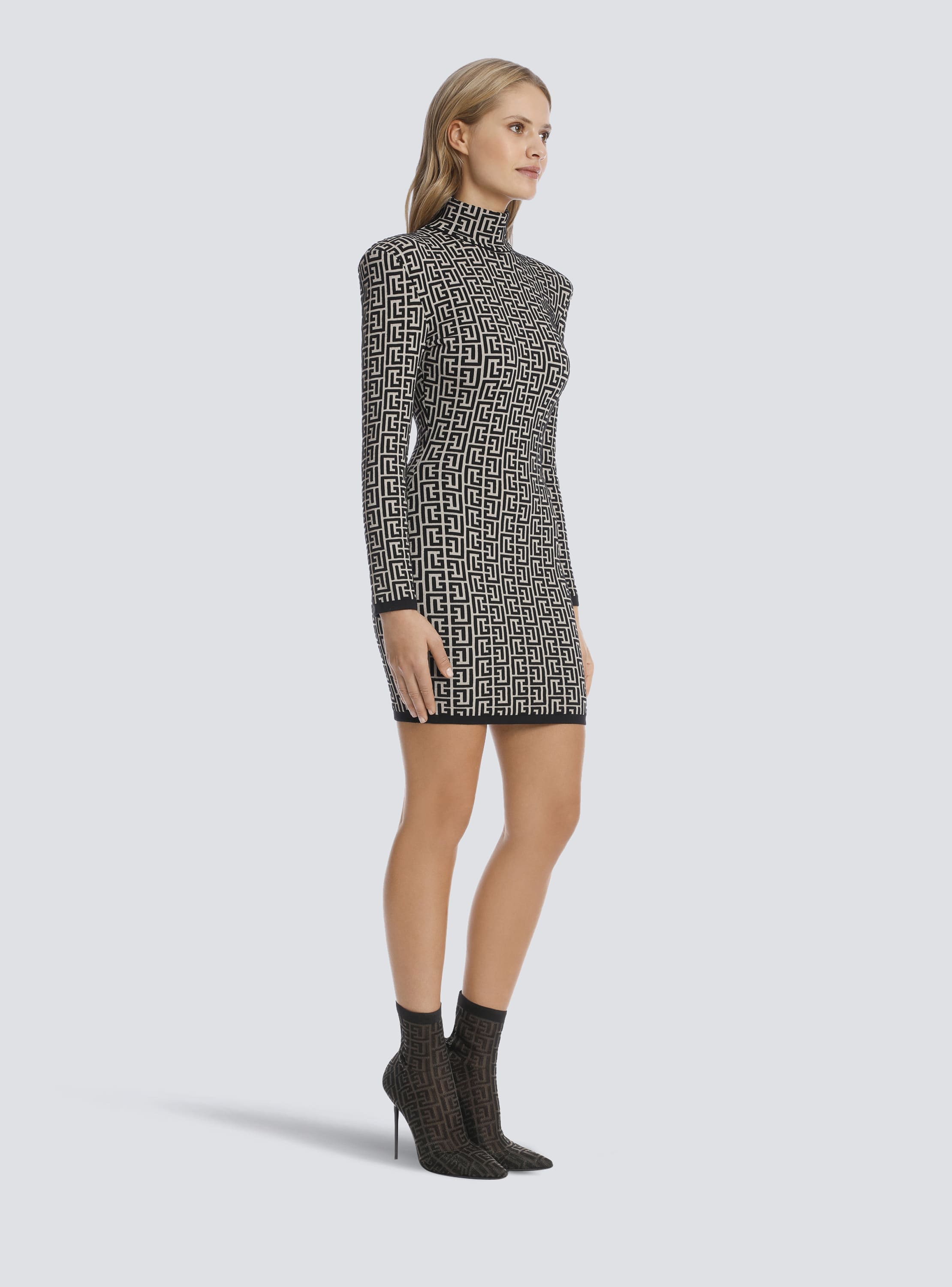 Balmain logo-jacquard halterneck dress - Neutrals