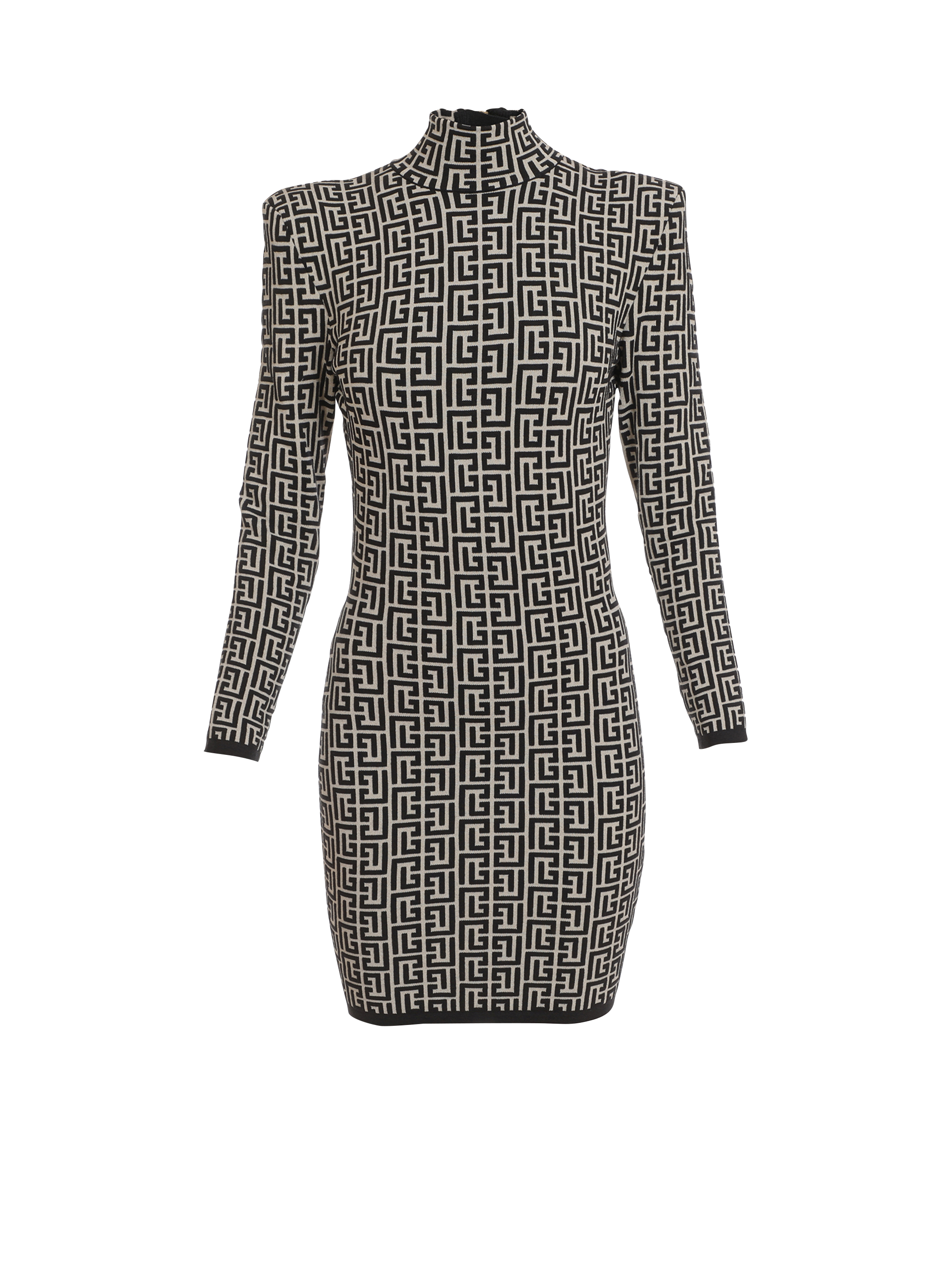 Short bicolor jacquard knit dress with Balmain monogram